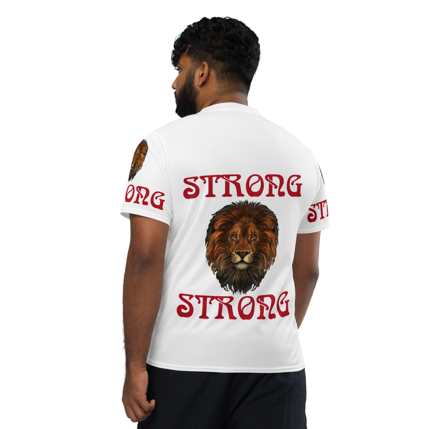 “STRONG”White Unisex Sports Jersey W/Red Font
