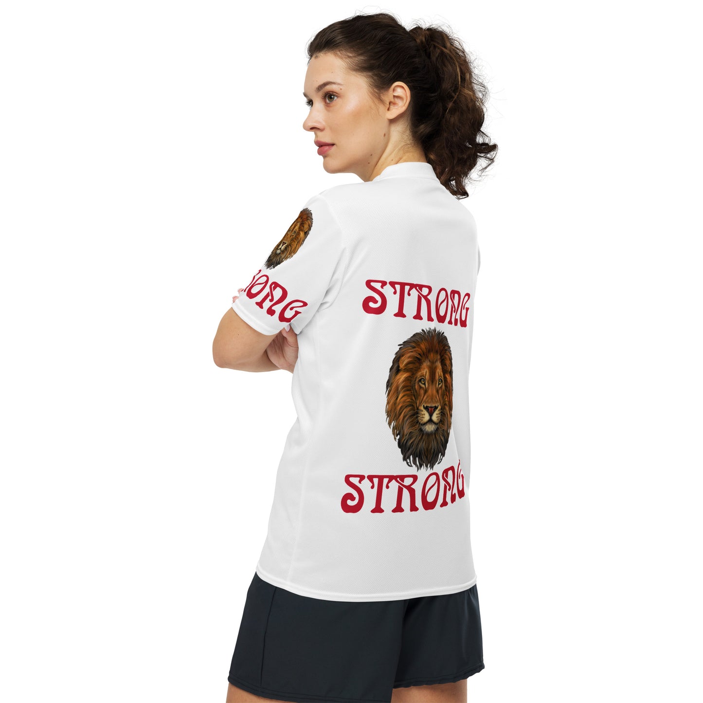 “STRONG”White Unisex Sports Jersey W/Red Font