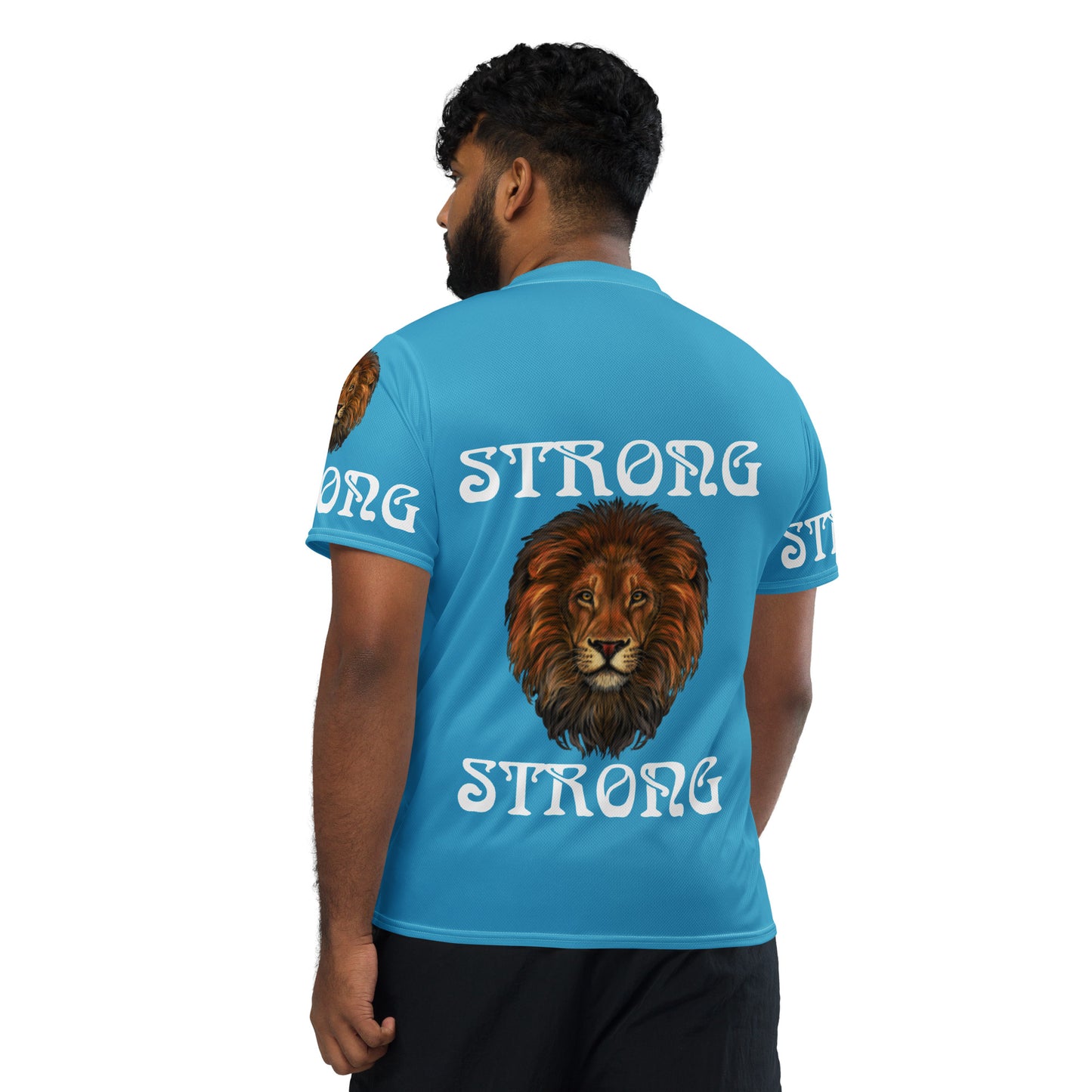 “STRONG”SkyBlue Unisex Sports Jersey W/White Font