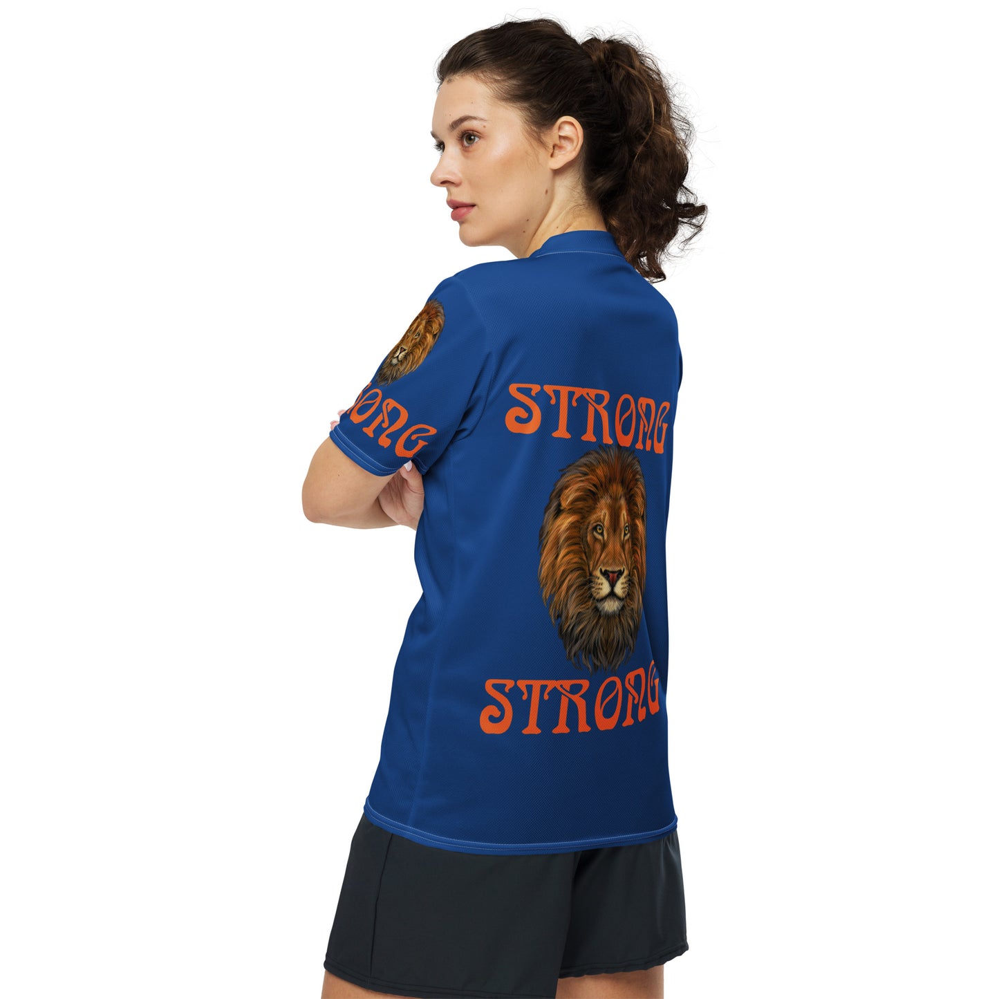 “STRONG”Blue Unisex Sports Jersey W/Orange Font
