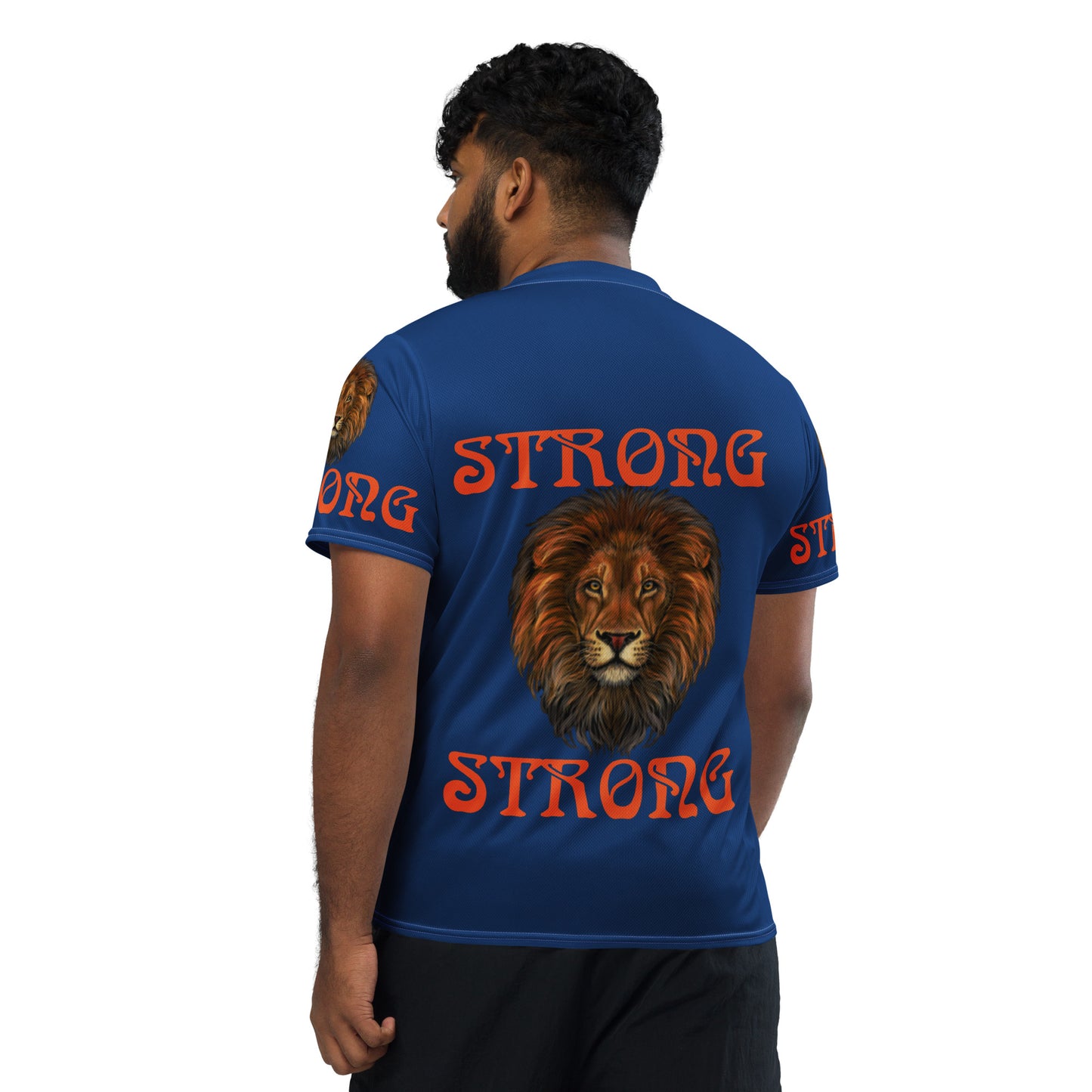 “STRONG”Blue Unisex Sports Jersey W/Orange Font