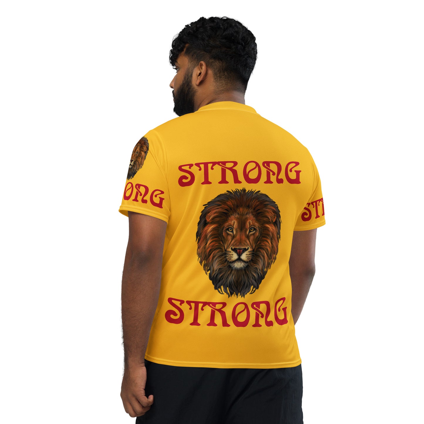 “STRONG”Yellow Unisex Sports Jersey W/Red Font