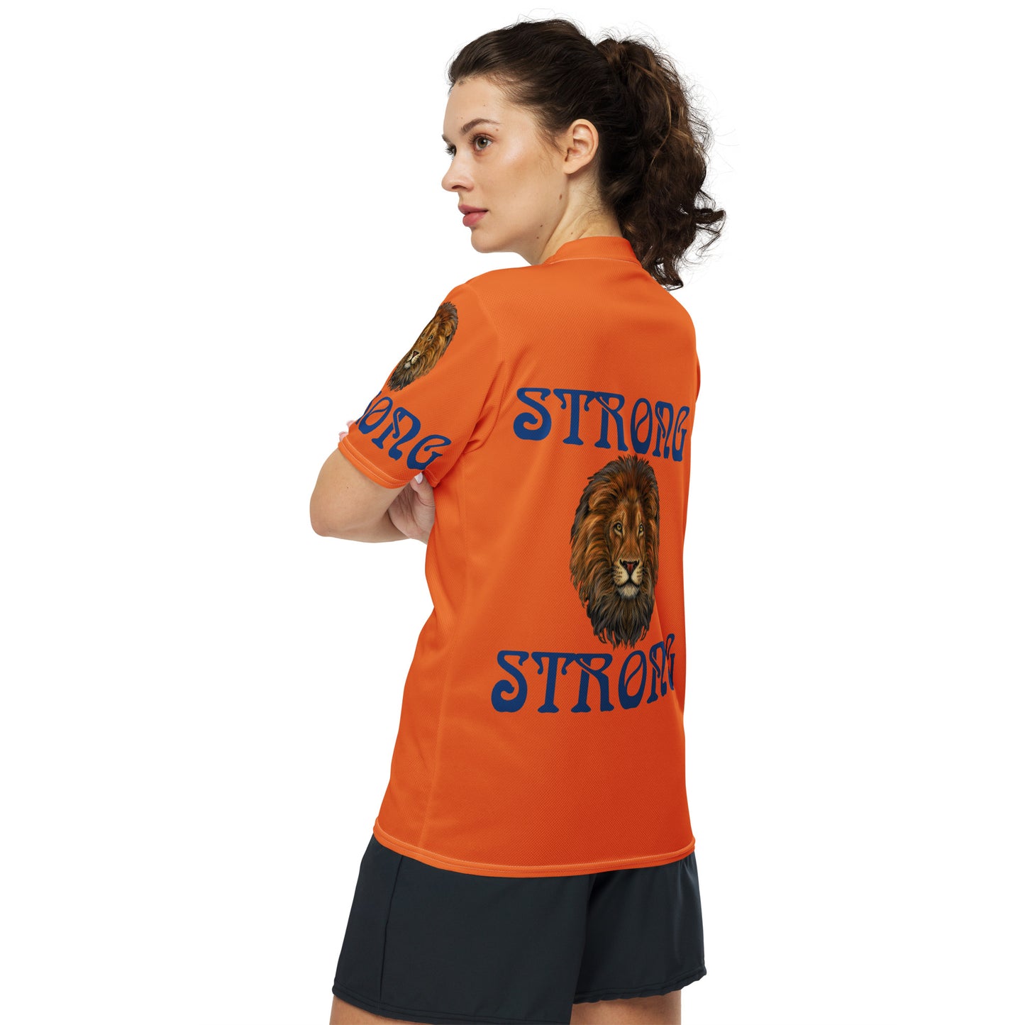 “STRONG”Orange Unisex Sports Jersey W/Blue Font