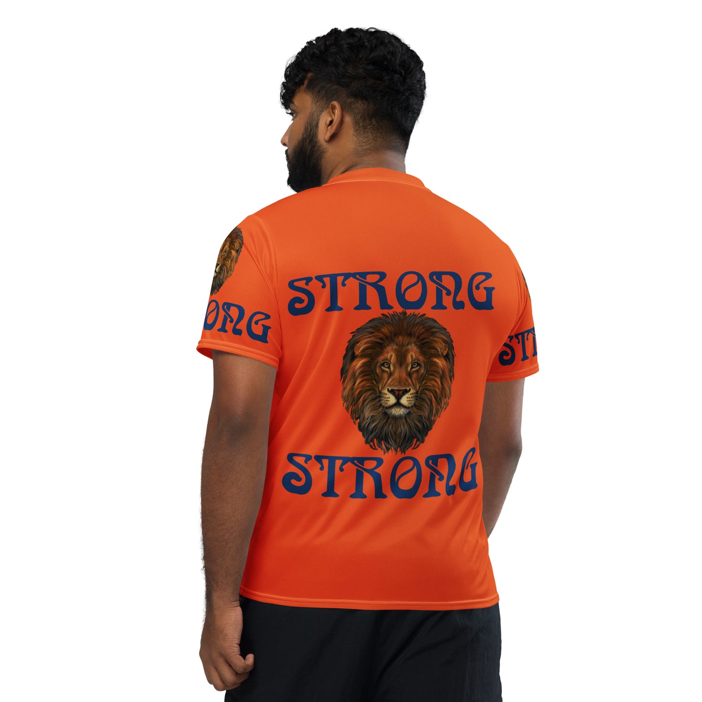 “STRONG”Orange Unisex Sports Jersey W/Blue Font