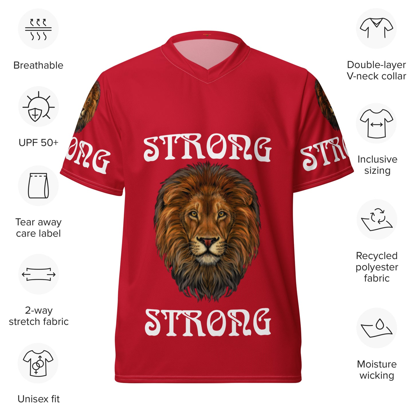 “STRONG”Red Unisex Sports Jersey W/White Font