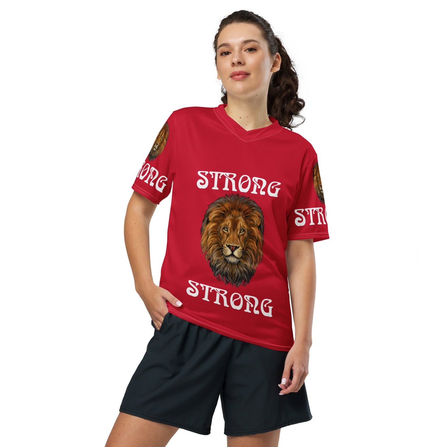 “STRONG”Red Unisex Sports Jersey W/White Font