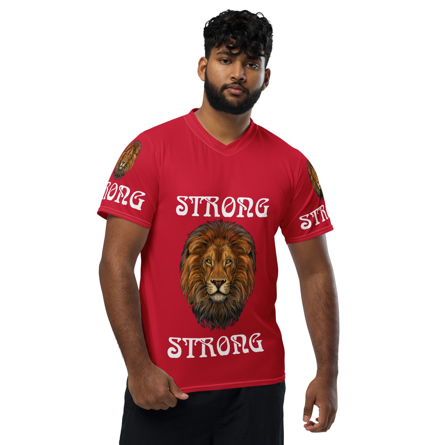 “STRONG”Red Unisex Sports Jersey W/White Font
