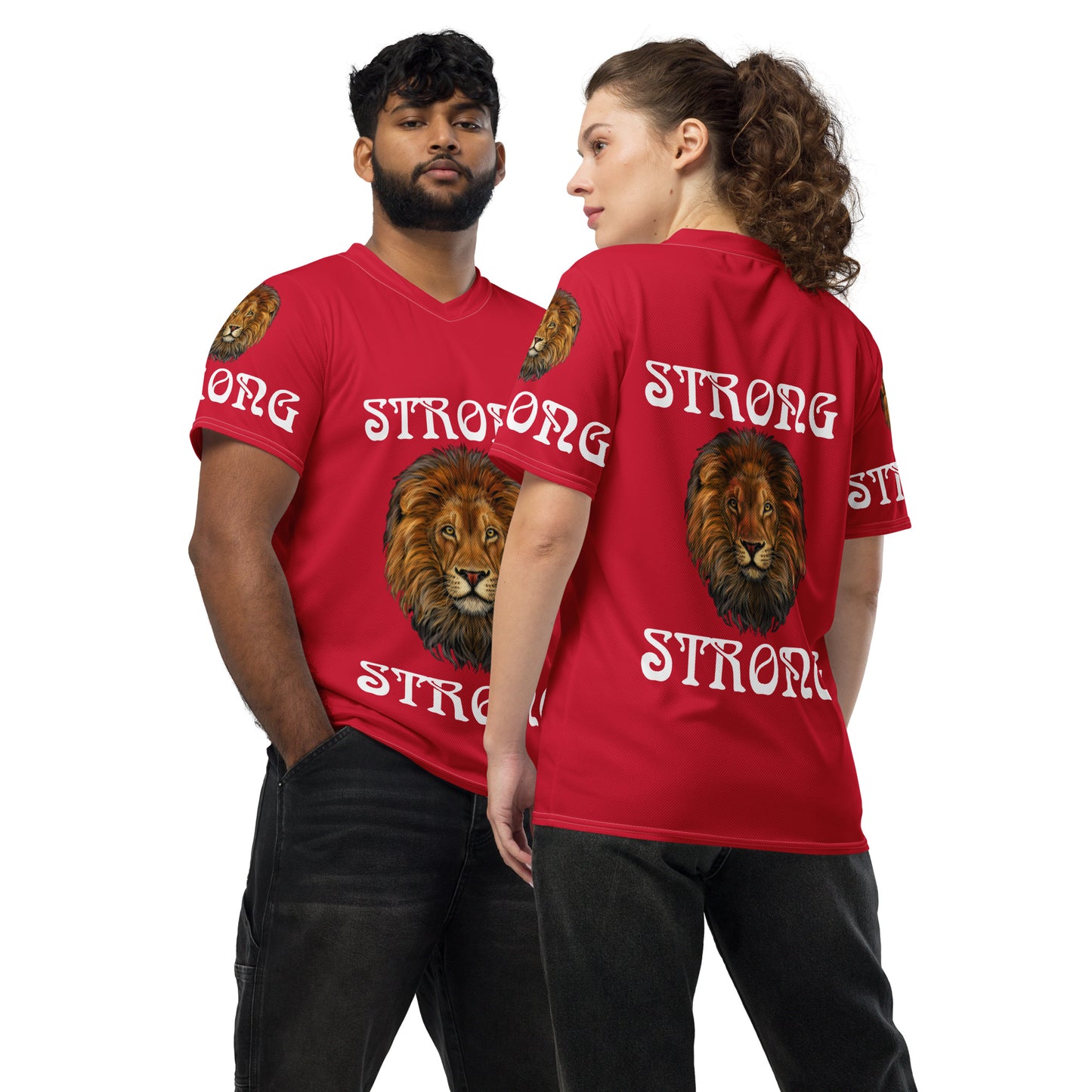 “STRONG”Red Unisex Sports Jersey W/White Font