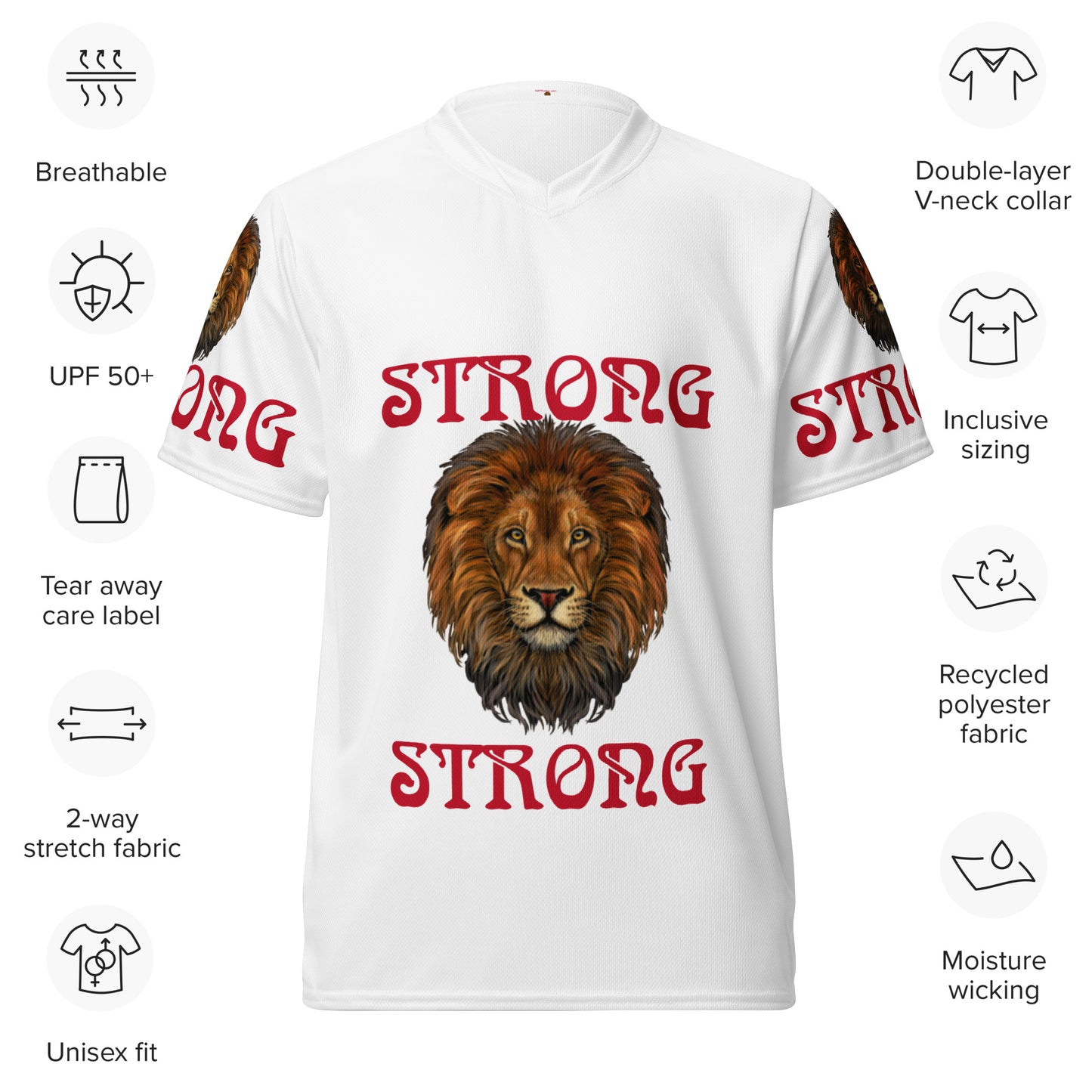 “STRONG”White Unisex Sports Jersey W/Red Font