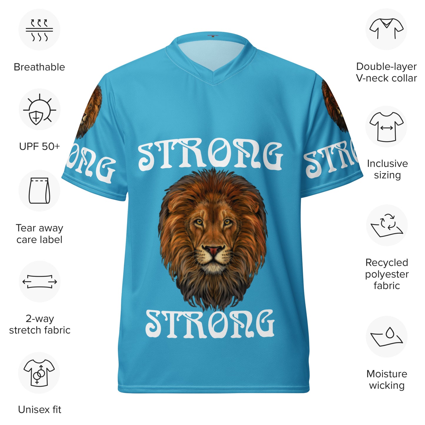 “STRONG”SkyBlue Unisex Sports Jersey W/White Font