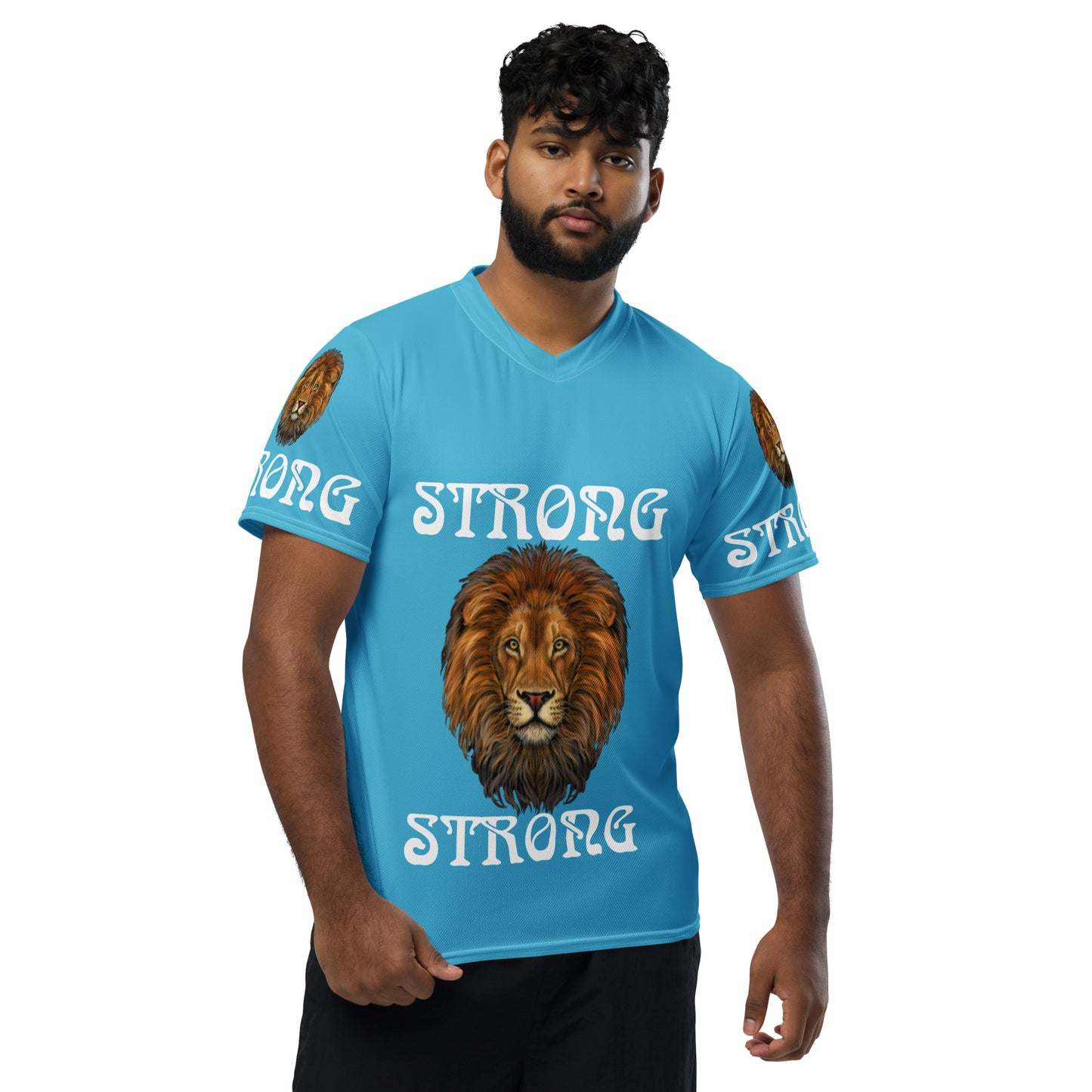“STRONG”SkyBlue Unisex Sports Jersey W/White Font