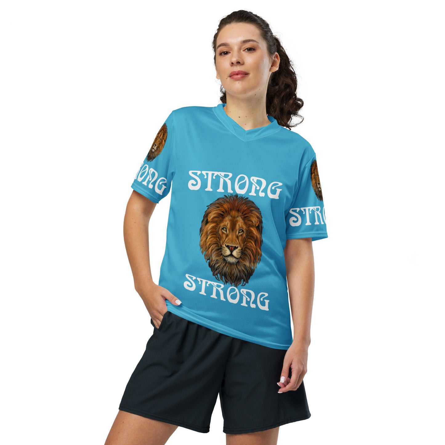 “STRONG”SkyBlue Unisex Sports Jersey W/White Font
