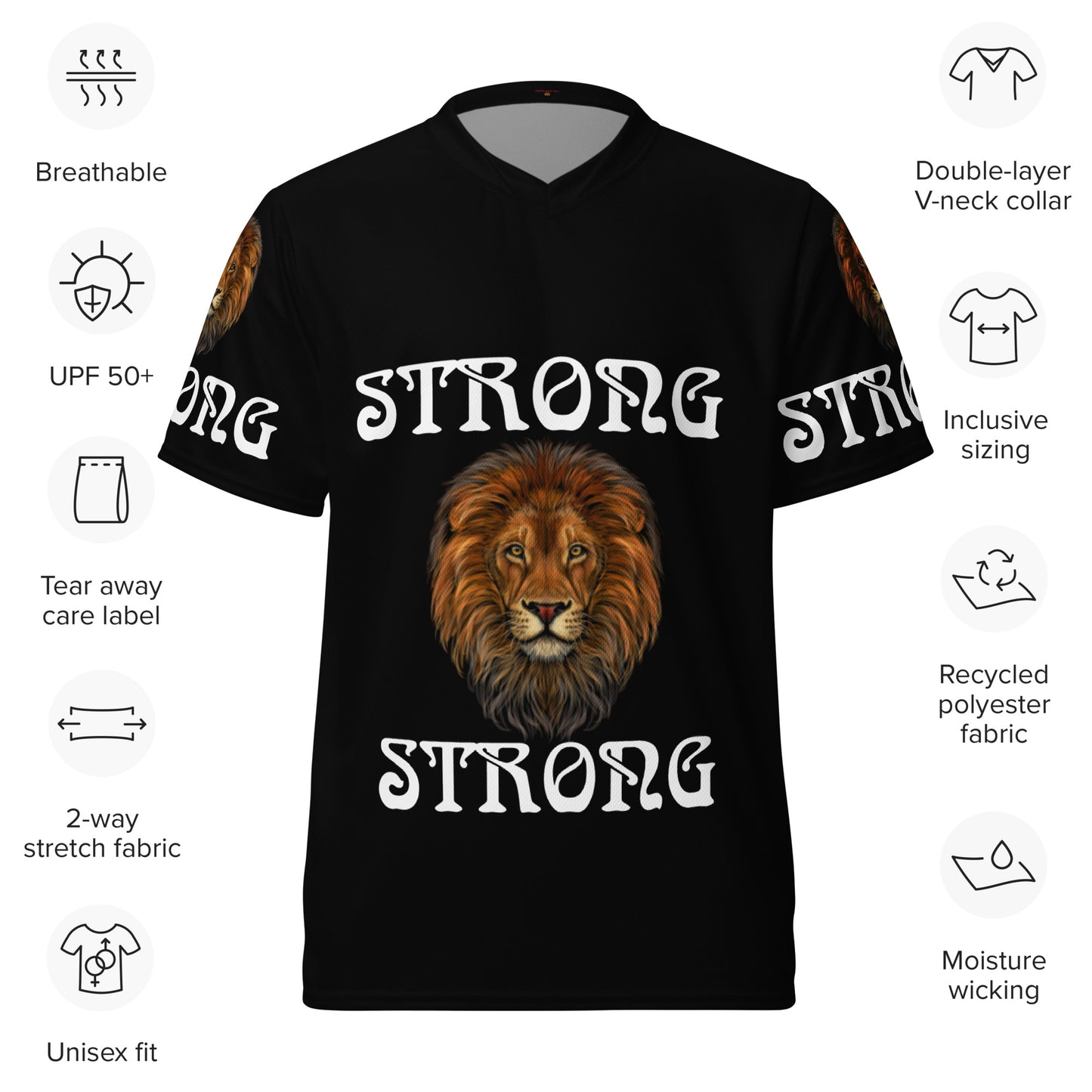 “STRONG”Black Unisex Sports Jersey W/White Font