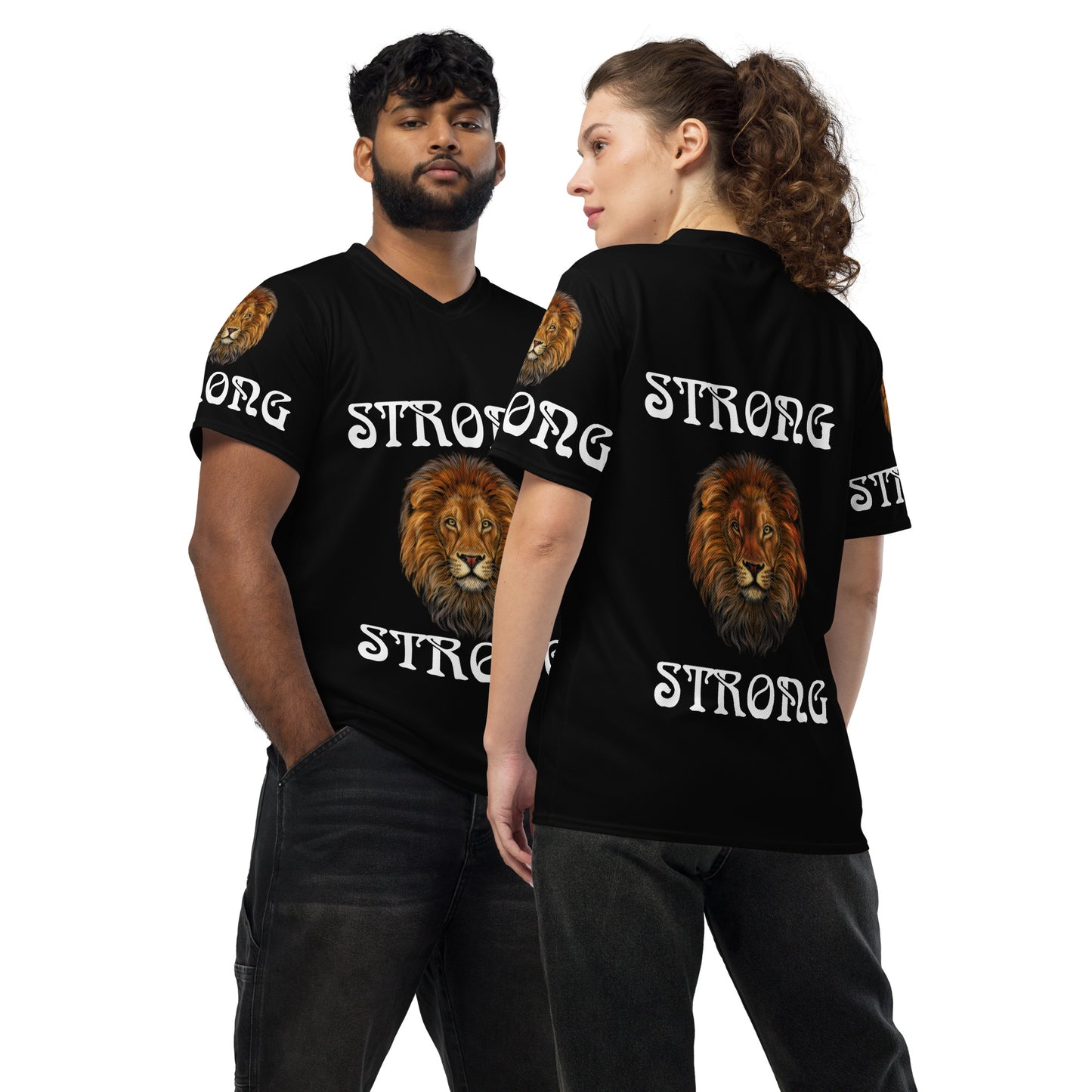 “STRONG”Black Unisex Sports Jersey W/White Font