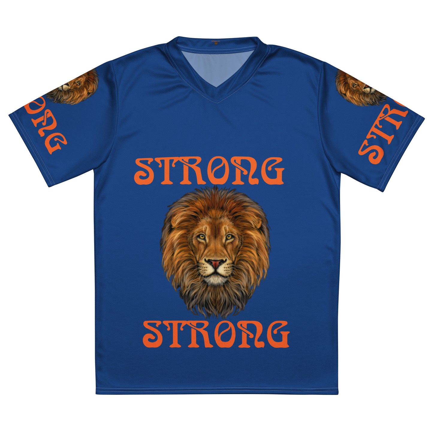 “STRONG”Blue Unisex Sports Jersey W/Orange Font