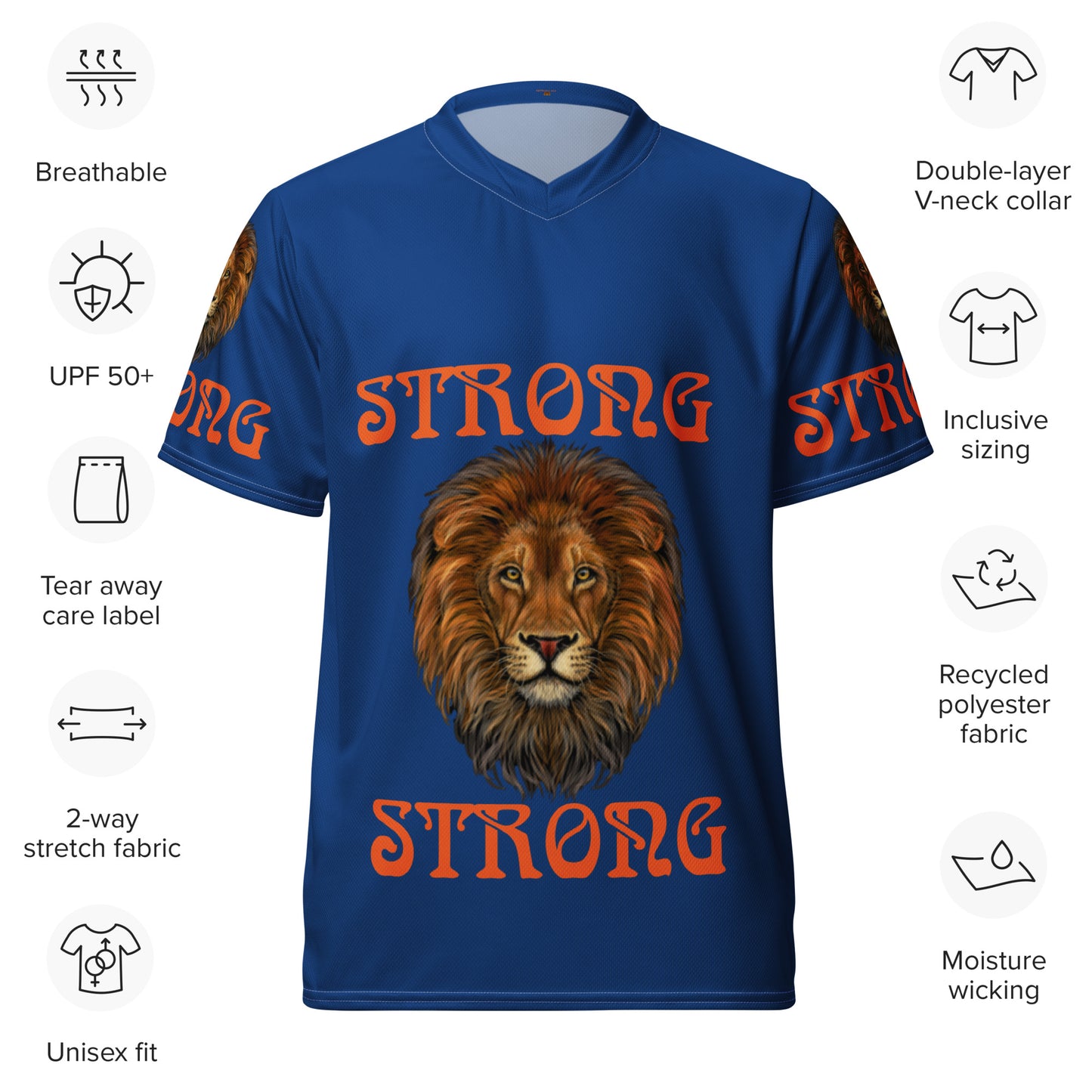 “STRONG”Blue Unisex Sports Jersey W/Orange Font