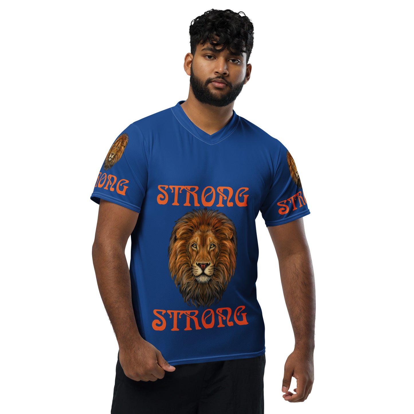 “STRONG”Blue Unisex Sports Jersey W/Orange Font
