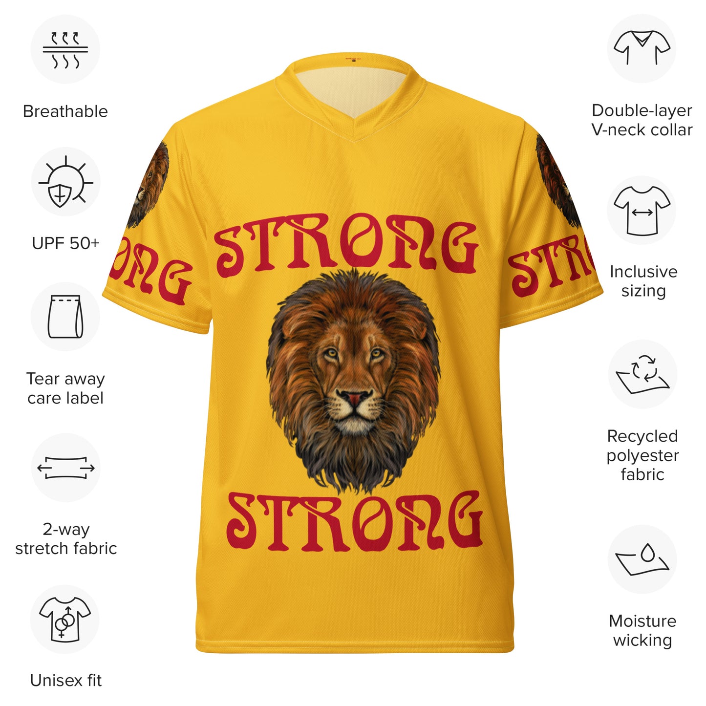 “STRONG”Yellow Unisex Sports Jersey W/Red Font