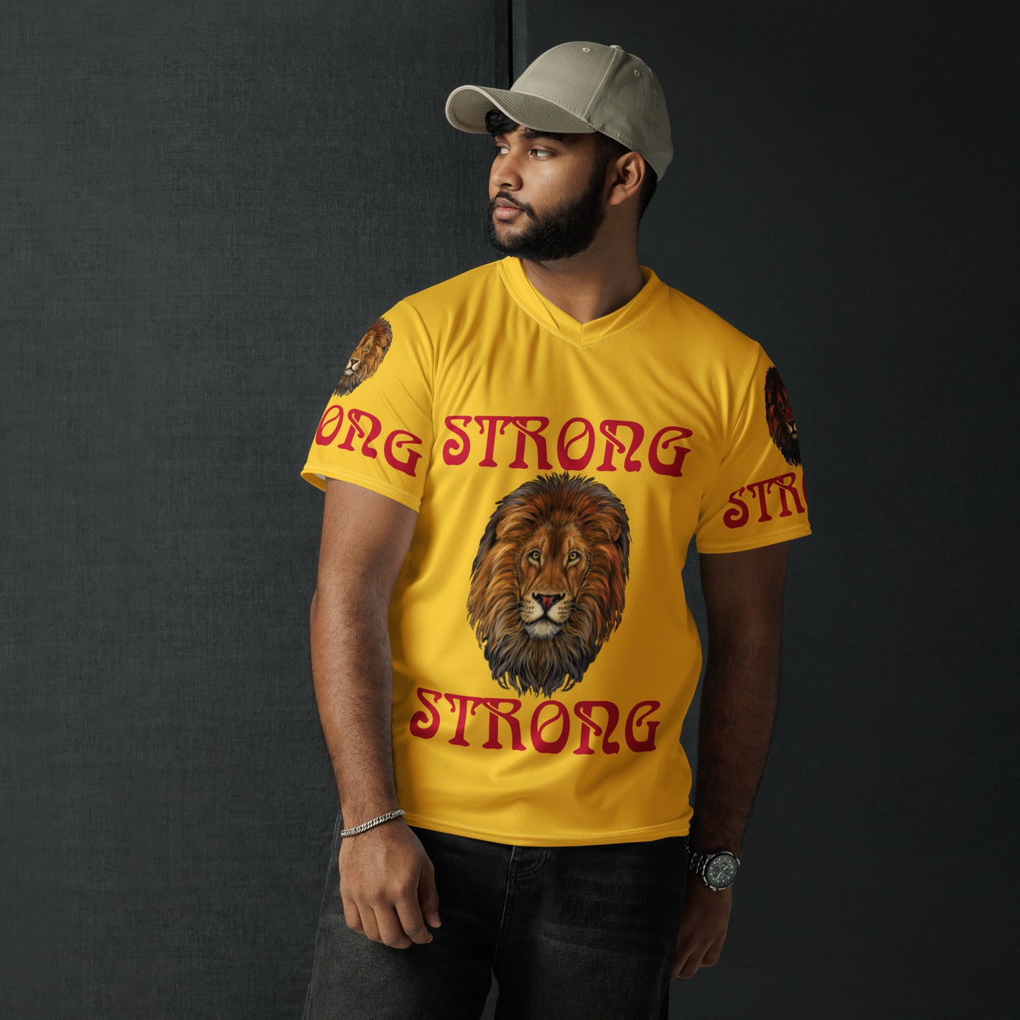 “STRONG”Yellow Unisex Sports Jersey W/Red Font