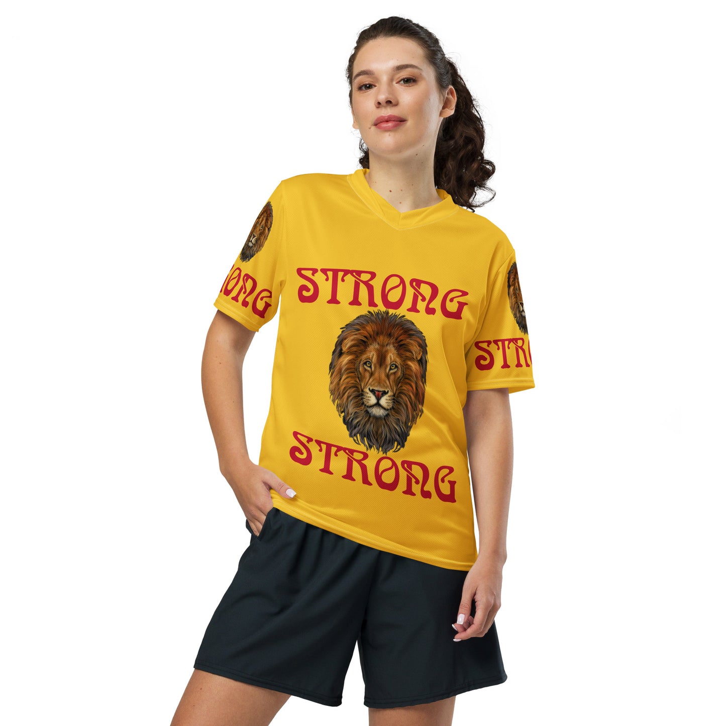 “STRONG”Yellow Unisex Sports Jersey W/Red Font