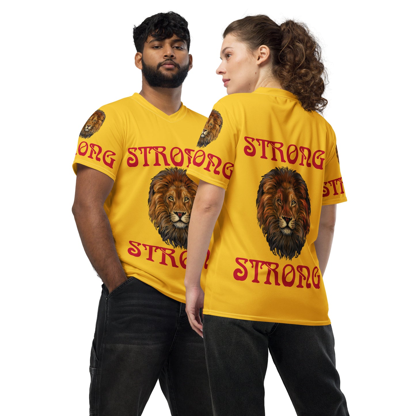 “STRONG”Yellow Unisex Sports Jersey W/Red Font