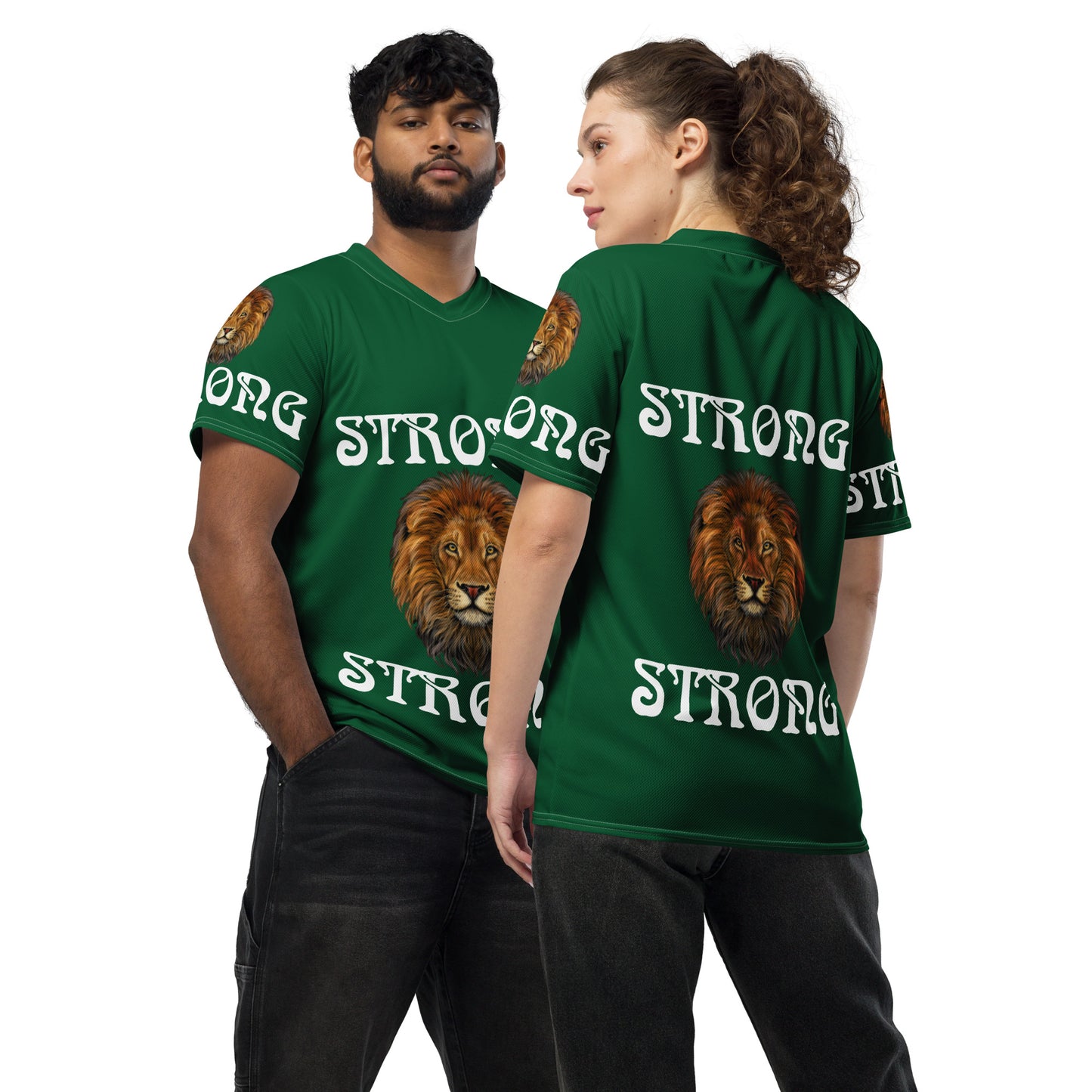 “STRONG”Green Unisex Sports Jersey W/White Font
