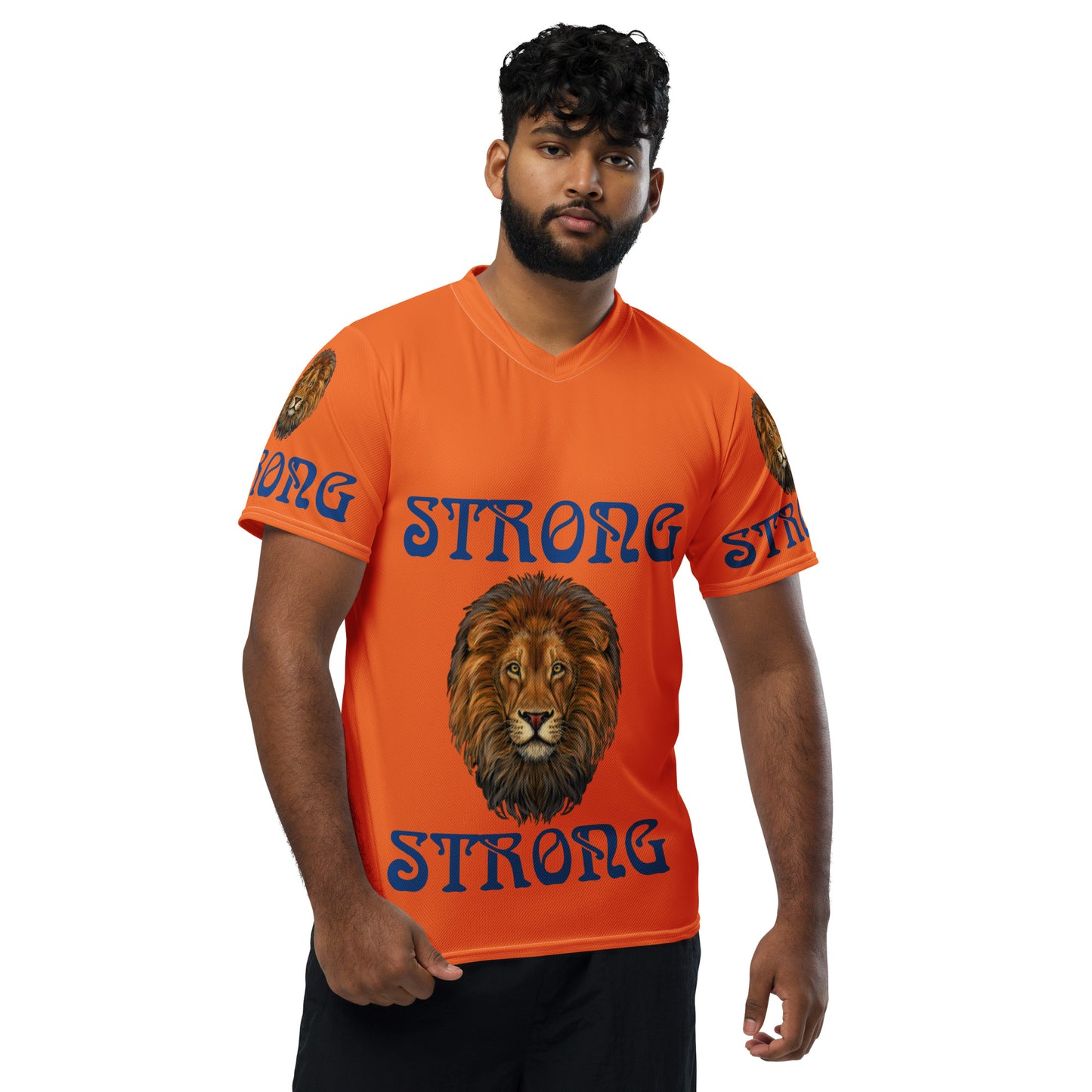 “STRONG”Orange Unisex Sports Jersey W/Blue Font