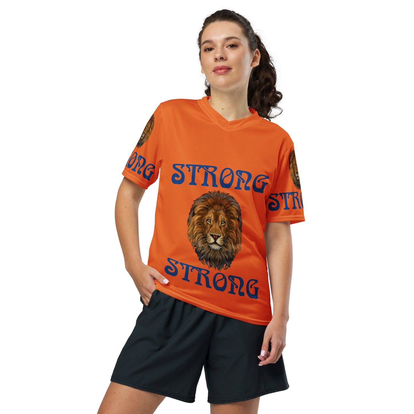 “STRONG”Orange Unisex Sports Jersey W/Blue Font