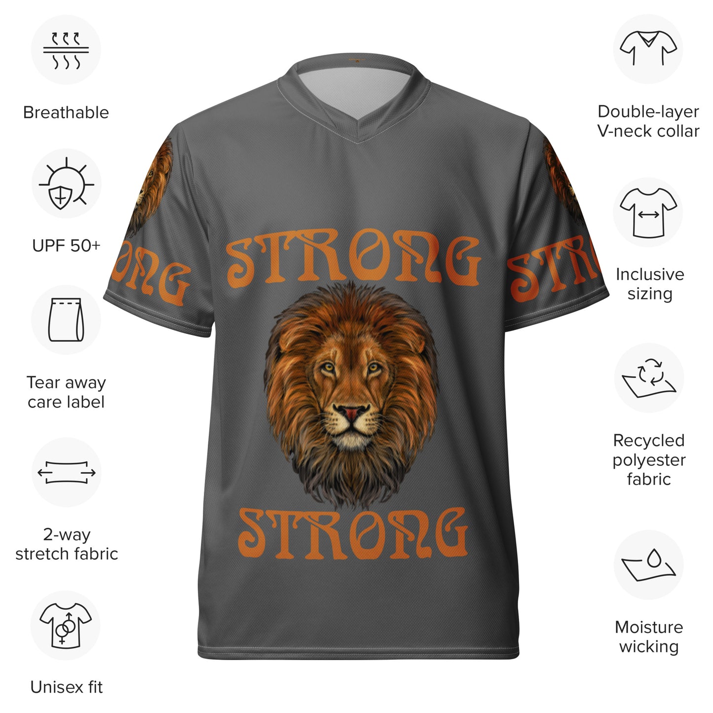 “STRONG”Grey Unisex Sports Jersey W/Bronze Font