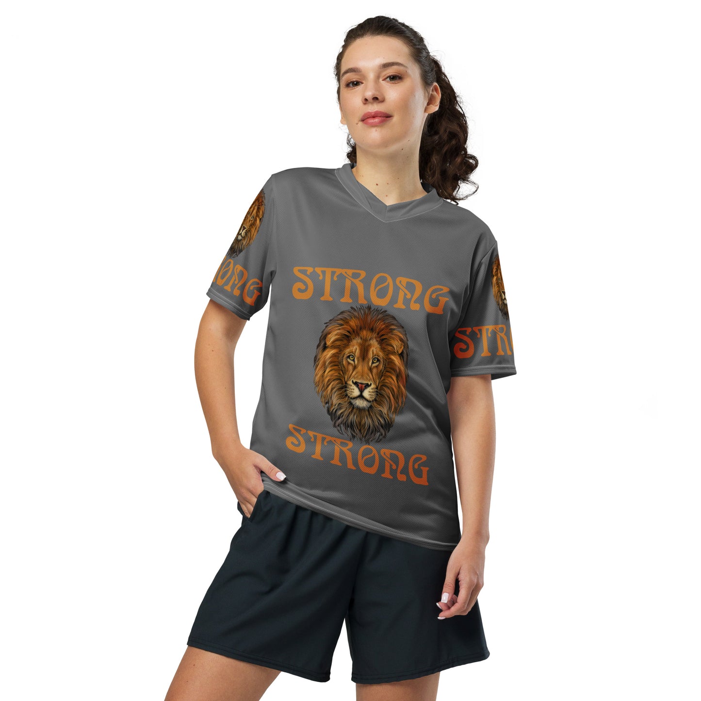 “STRONG”Grey Unisex Sports Jersey W/Bronze Font