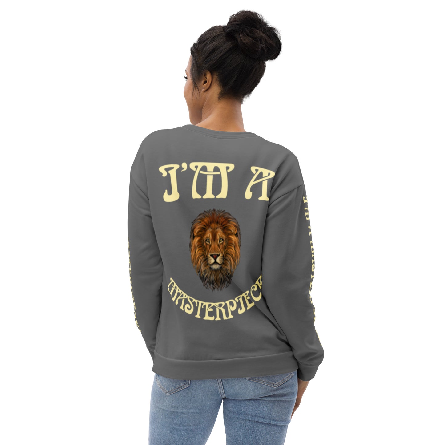 I’M A MASTERPIECE!"Grey Unisex Sweatshirt W/Banana Font