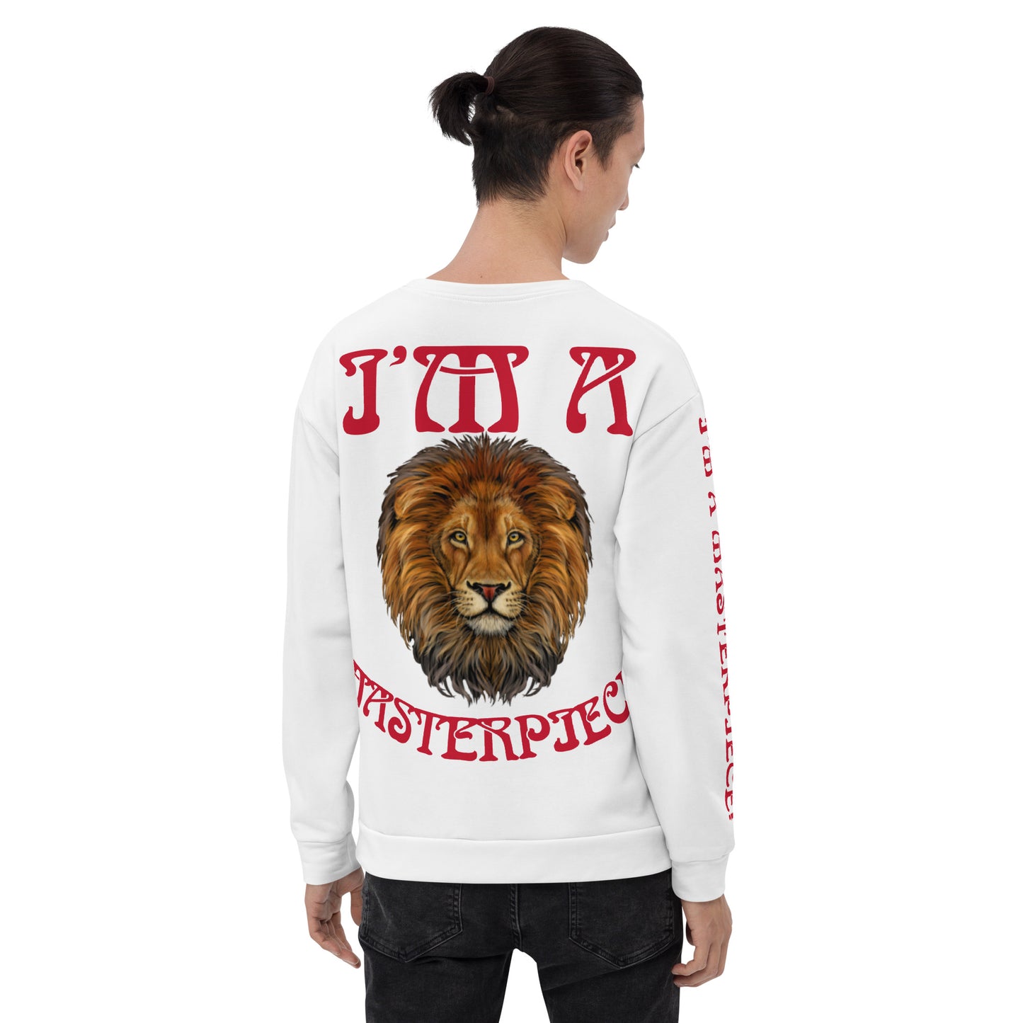 “I’M A MASTERPIECE!”White Unisex Sweatshirt W/Red Font