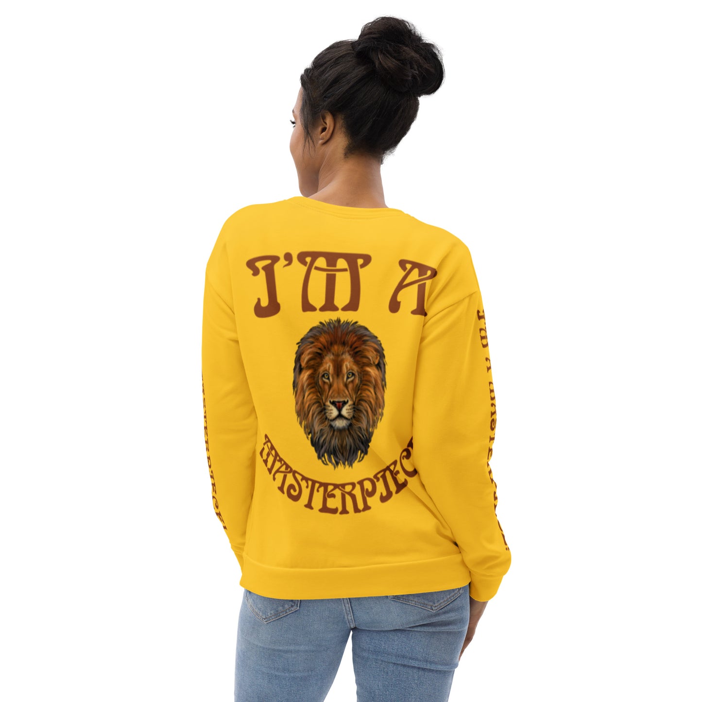 “I’M A MASTERPIECE!”Yellow Unisex Sweatshirt W/Brown Font