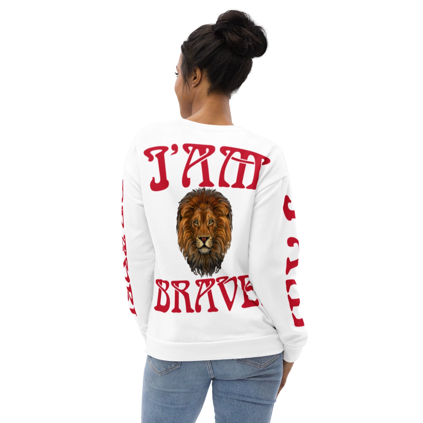 “I’AM BRAVE!”White Unisex Sweatshirt W/Red Font