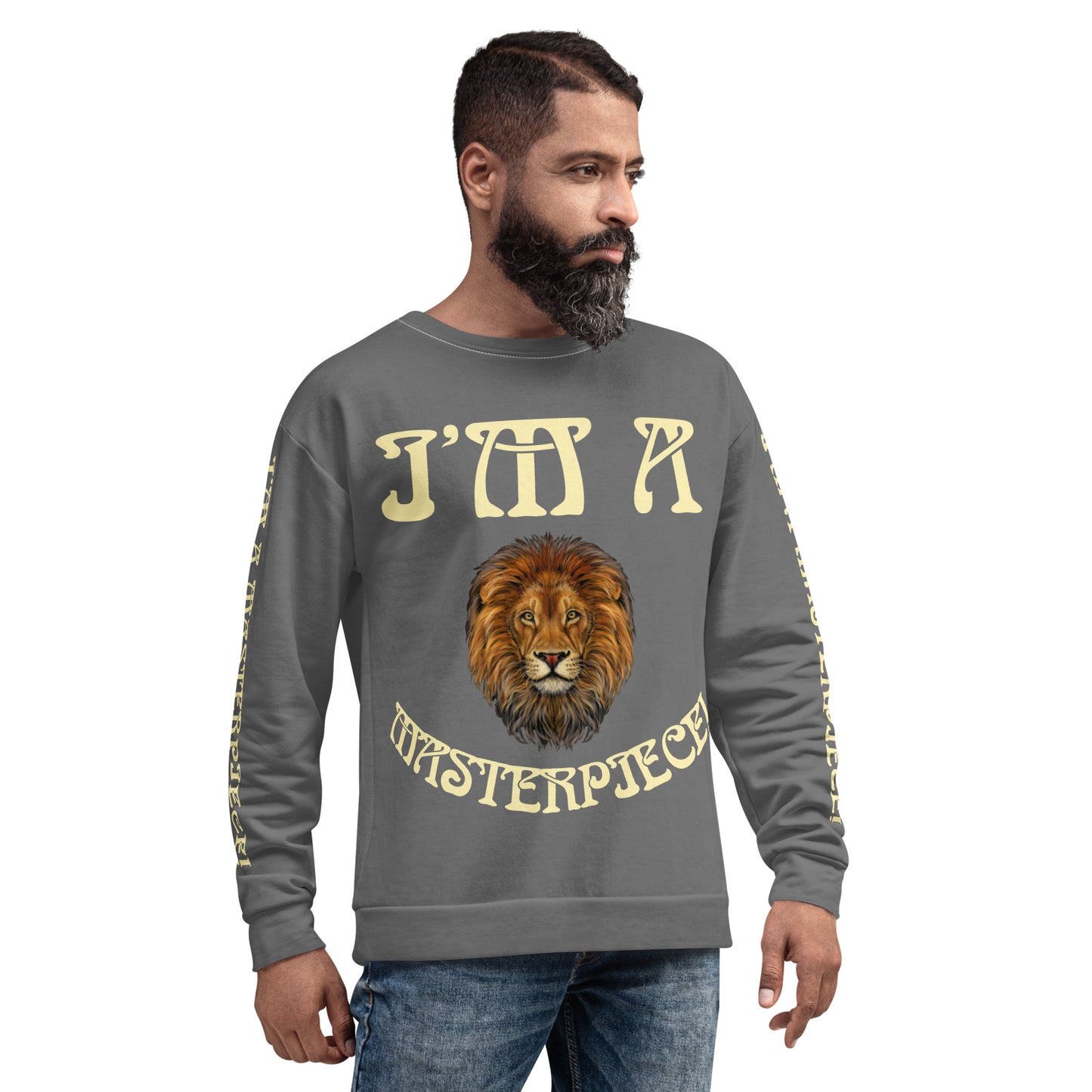 I’M A MASTERPIECE!"Grey Unisex Sweatshirt W/Banana Font