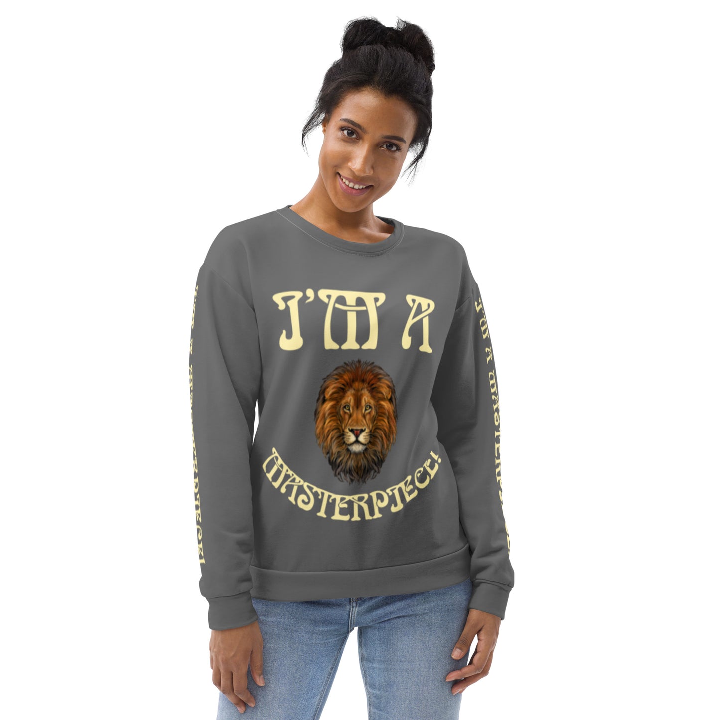 I’M A MASTERPIECE!"Grey Unisex Sweatshirt W/Banana Font