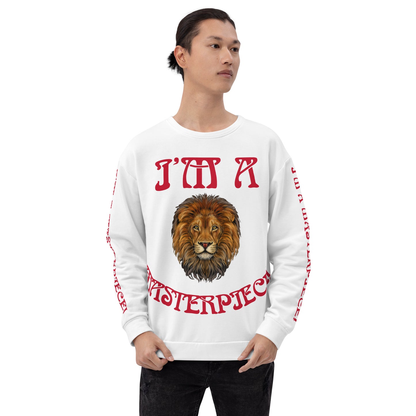 “I’M A MASTERPIECE!”White Unisex Sweatshirt W/Red Font