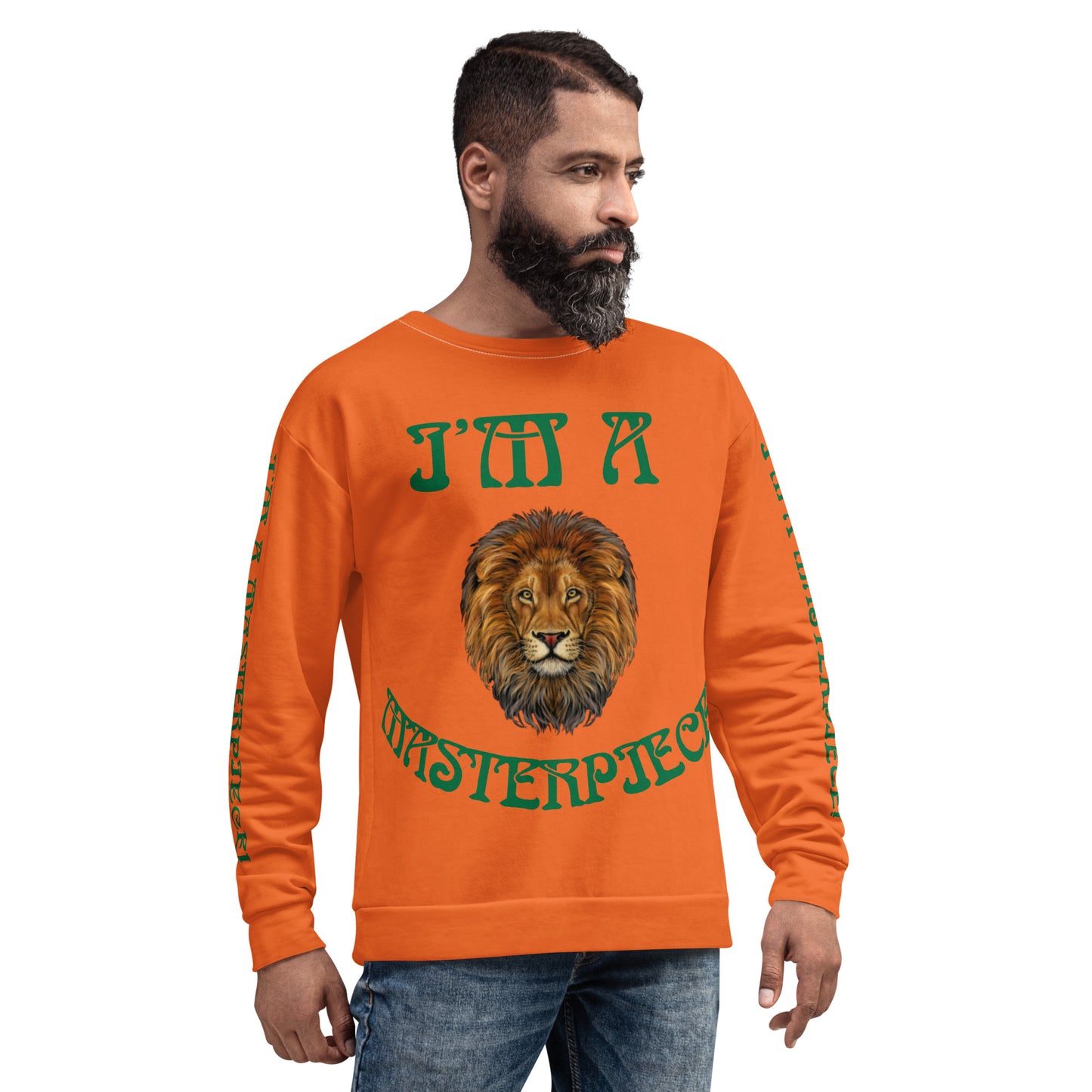 “I’M A MASTERPIECE!”Orange Unisex Sweatshirt W/Green Font