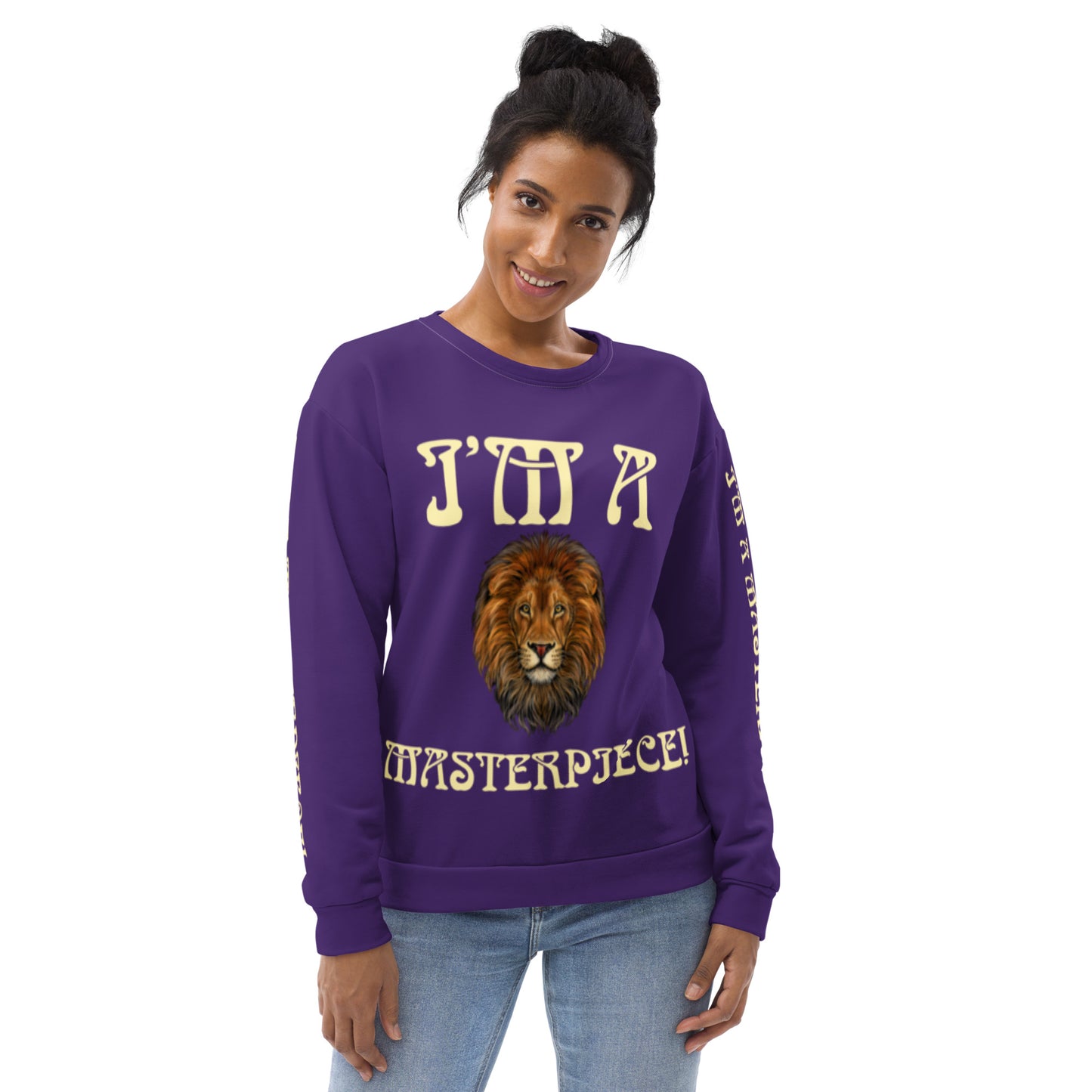 “I’M A MASTERPIECE!”Purple Unisex Sweatshirt W/Fawn Font