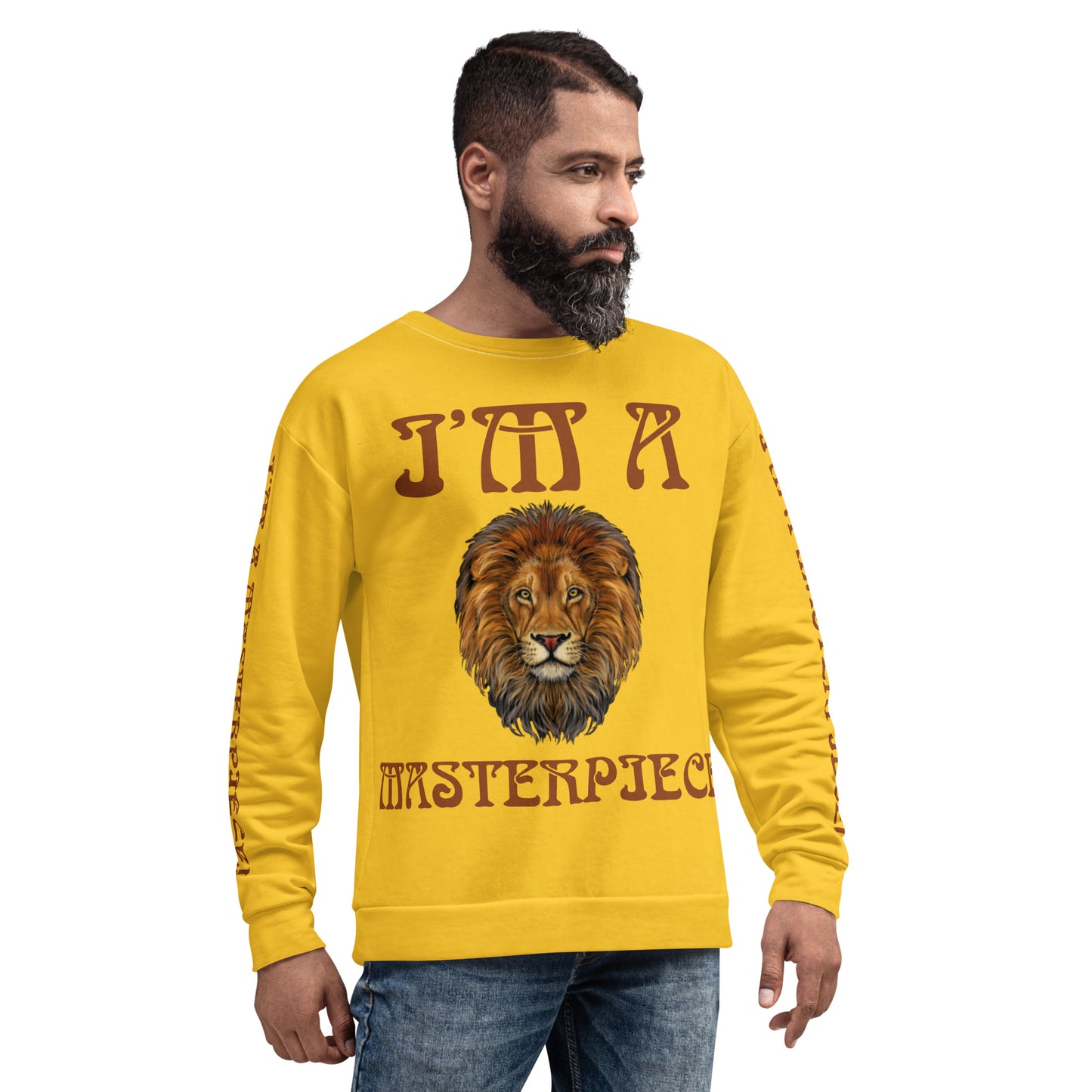 “I’M A MASTERPIECE!”Yellow Unisex Sweatshirt W/Brown Font