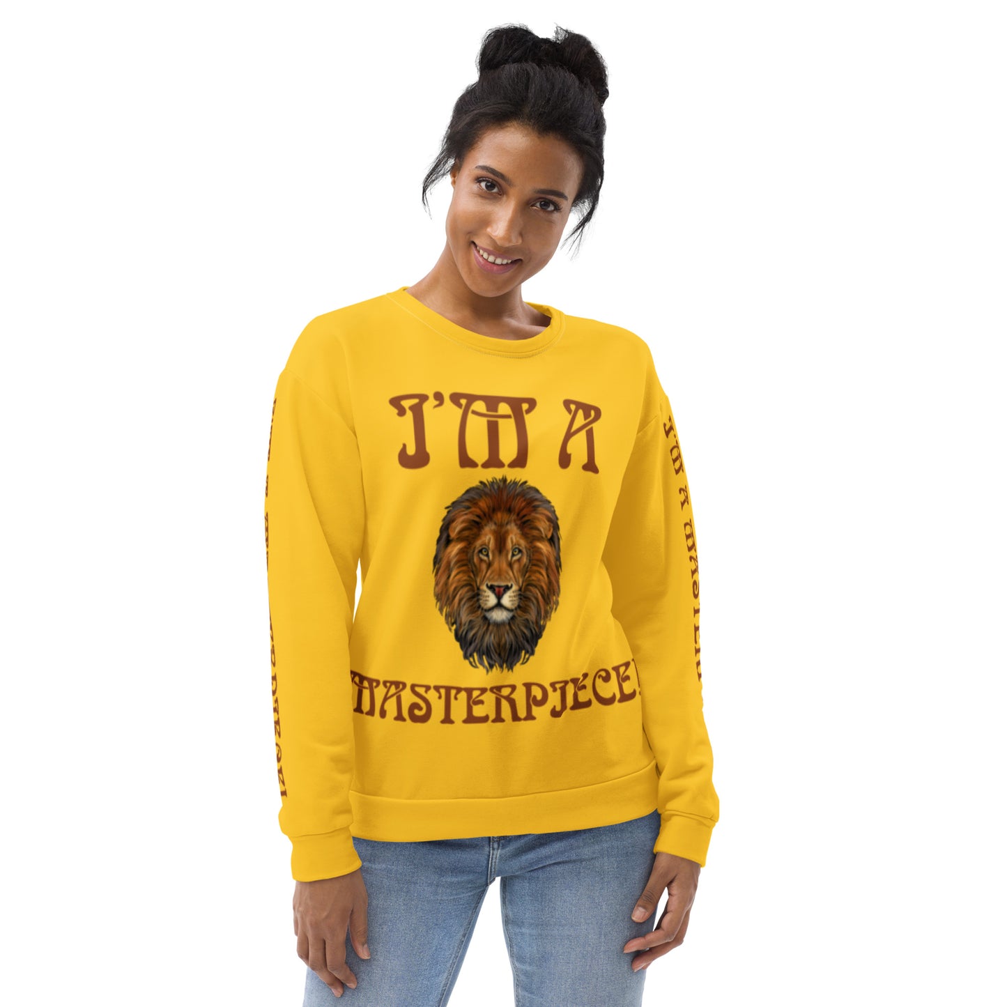 “I’M A MASTERPIECE!”Yellow Unisex Sweatshirt W/Brown Font