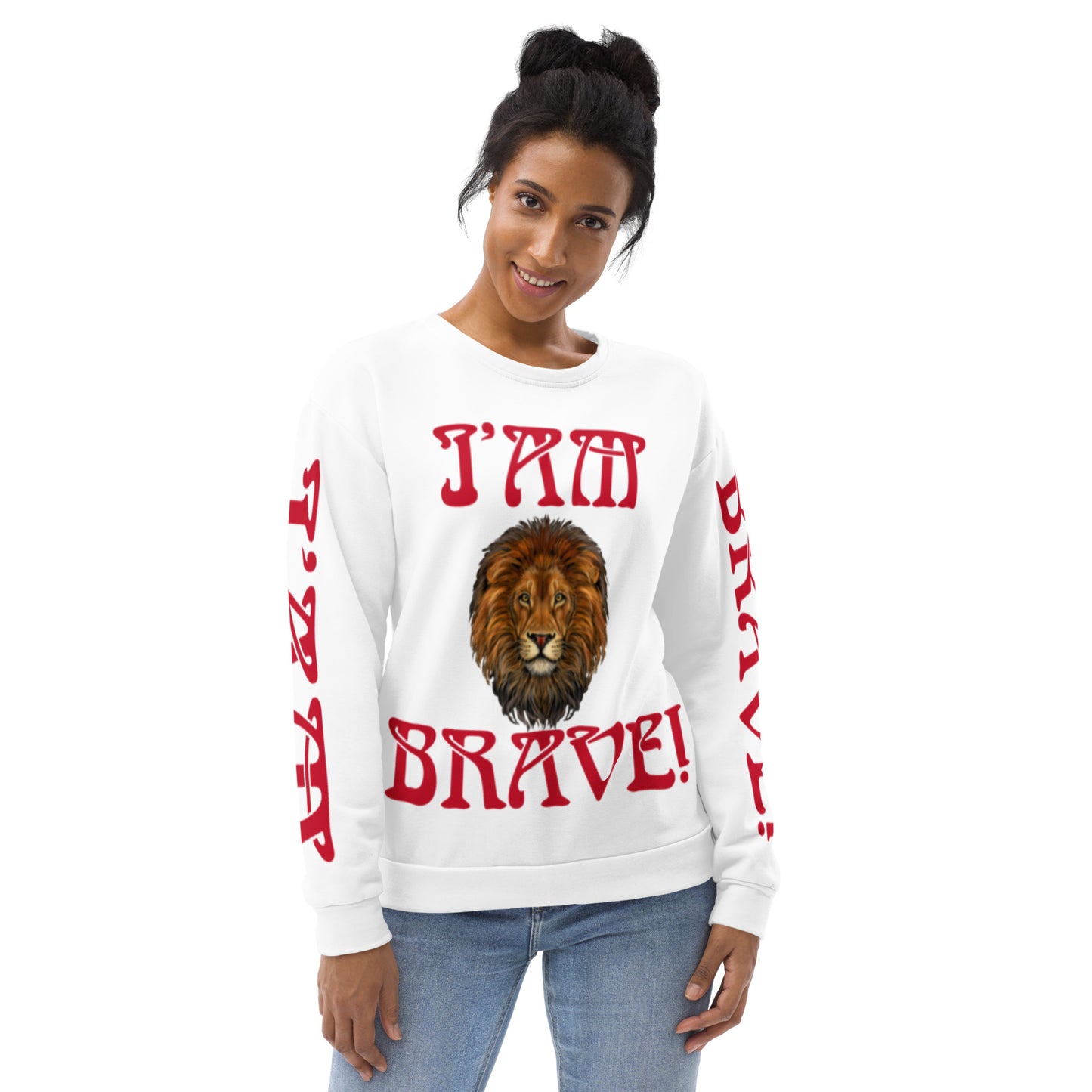 “I’AM BRAVE!”White Unisex Sweatshirt W/Red Font