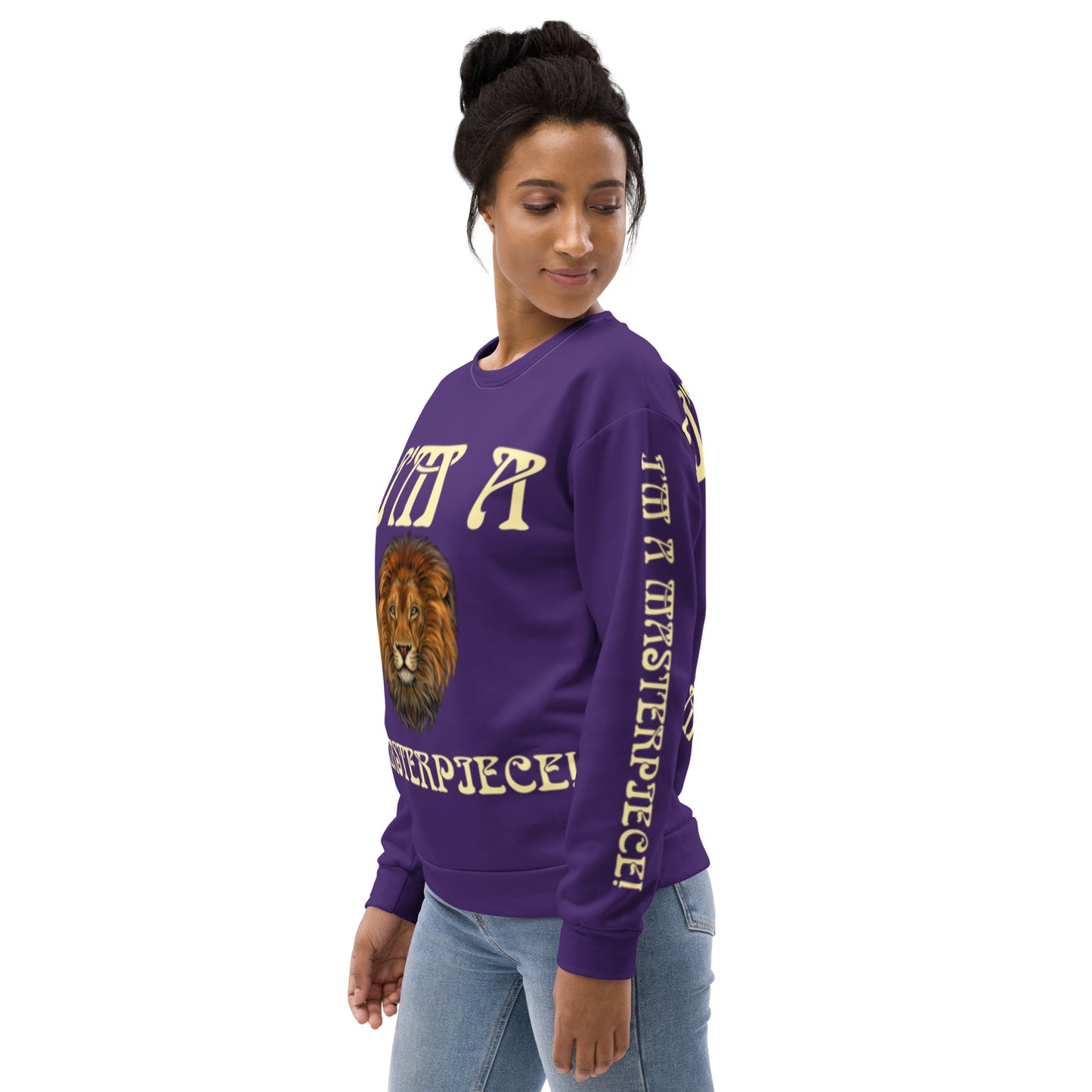 “I’M A MASTERPIECE!”Purple Unisex Sweatshirt W/Fawn Font