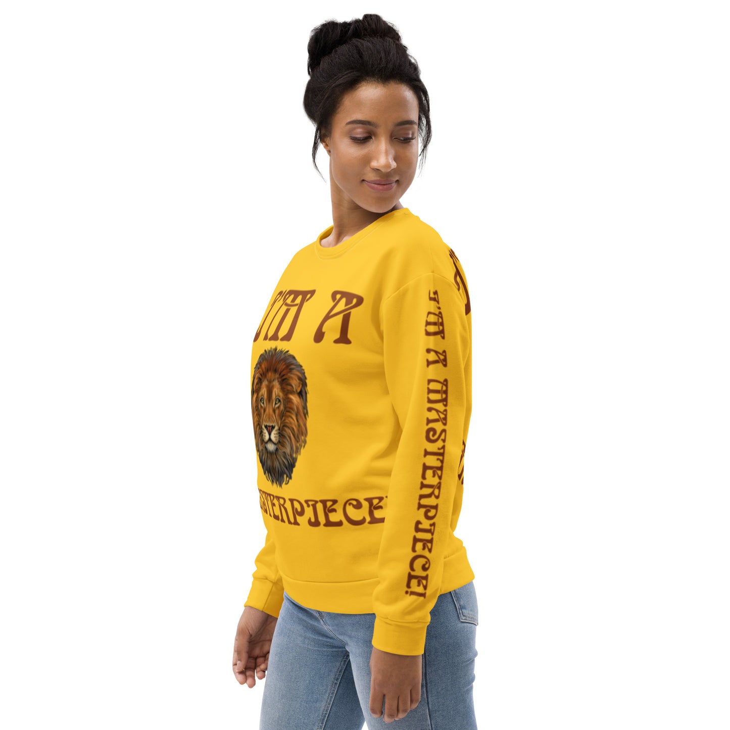 “I’M A MASTERPIECE!”Yellow Unisex Sweatshirt W/Brown Font