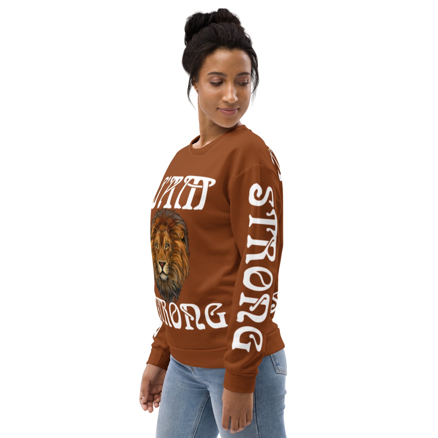 “I’AM STRONG”Brown Unisex Sweatshirt W/White Font