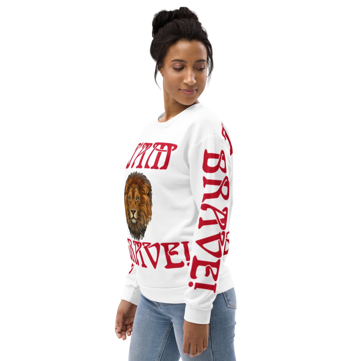 “I’AM BRAVE!”White Unisex Sweatshirt W/Red Font