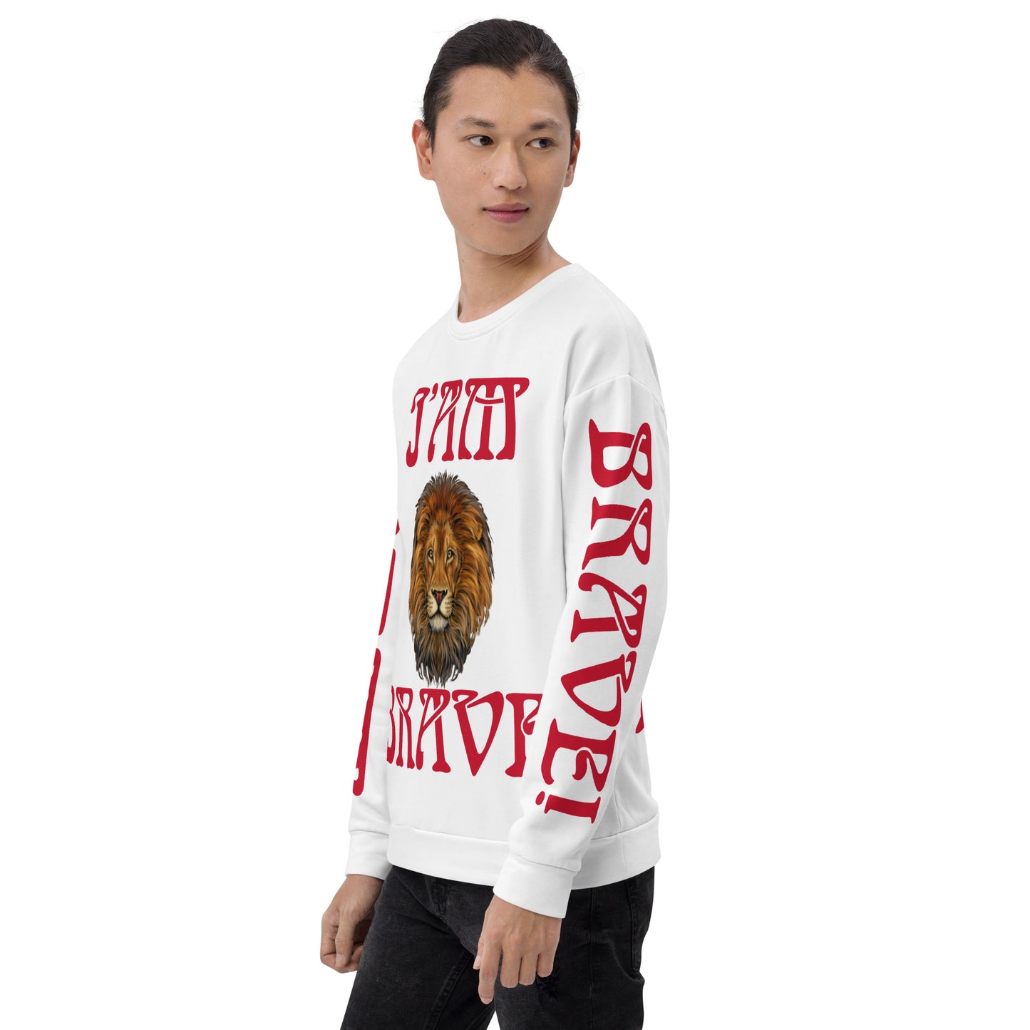 “I’AM BRAVE!”White Unisex Sweatshirt W/Red Font