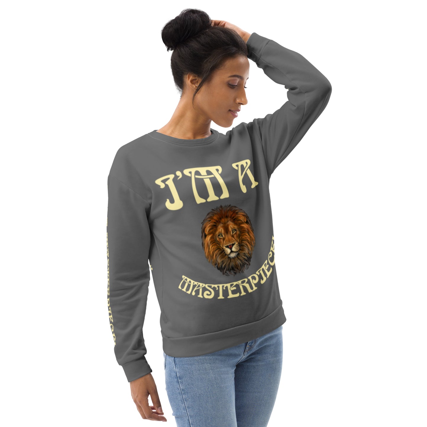I’M A MASTERPIECE!"Grey Unisex Sweatshirt W/Banana Font