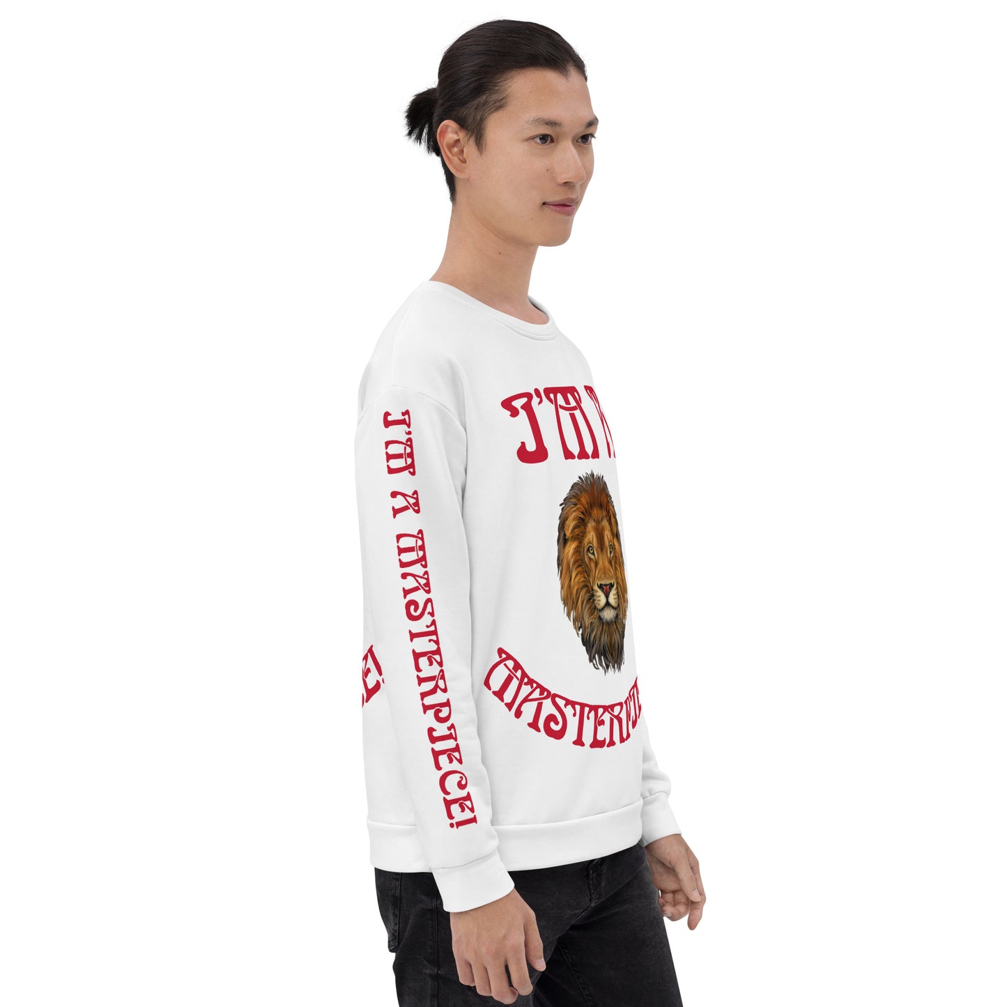 “I’M A MASTERPIECE!”White Unisex Sweatshirt W/Red Font