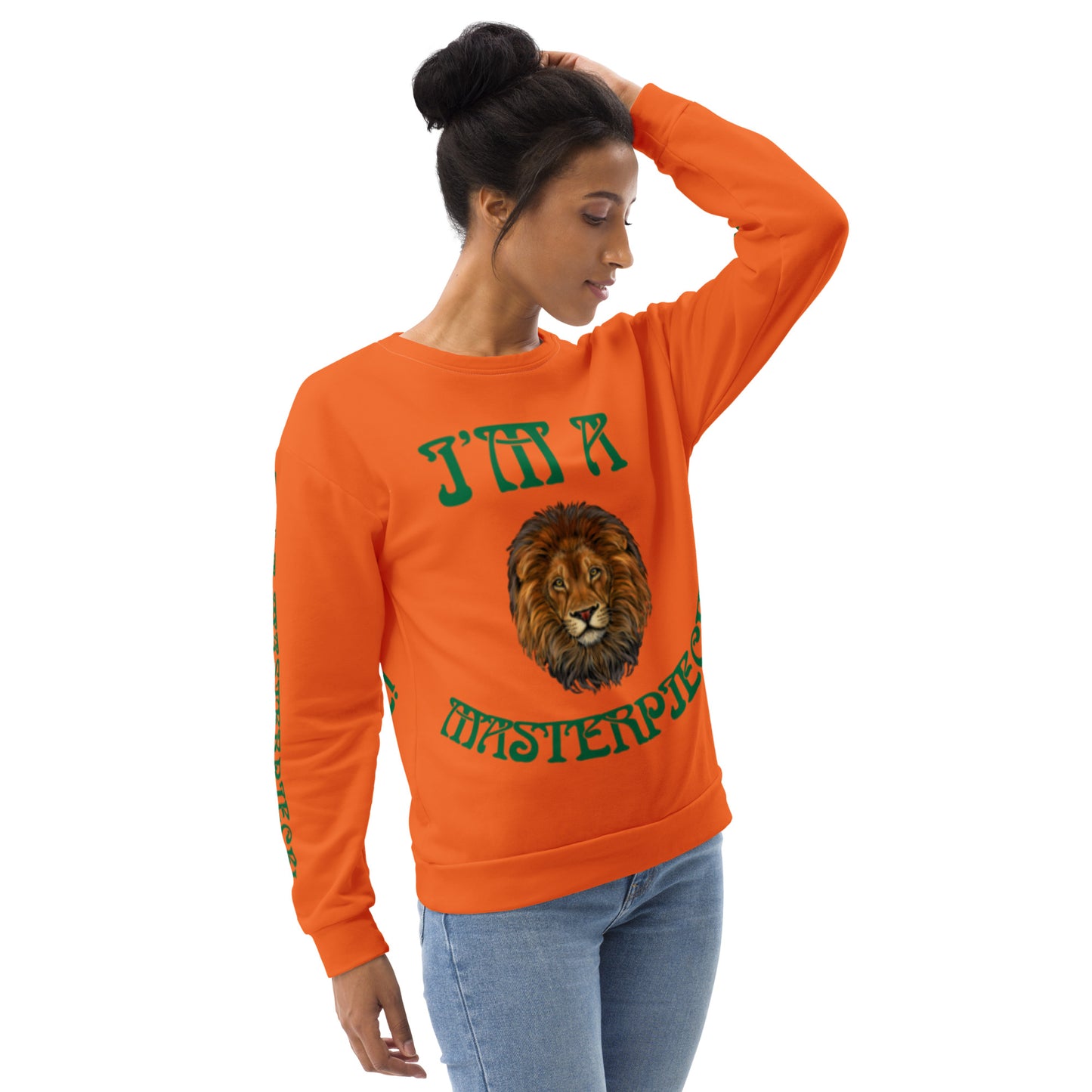 “I’M A MASTERPIECE!”Orange Unisex Sweatshirt W/Green Font